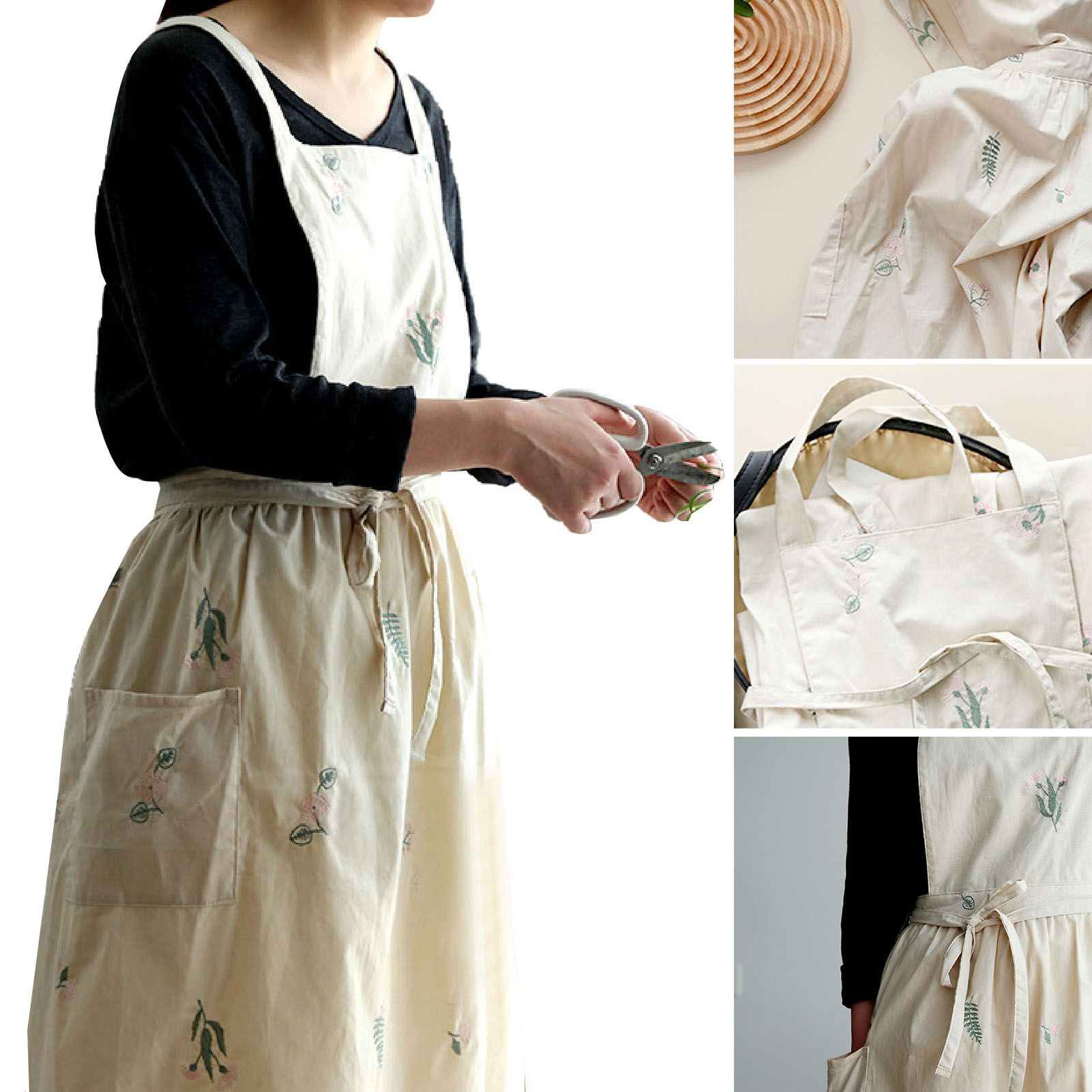 Cooking Apron Flower Embroidery Waterproof Wear Resistant Baking Apron for view 3