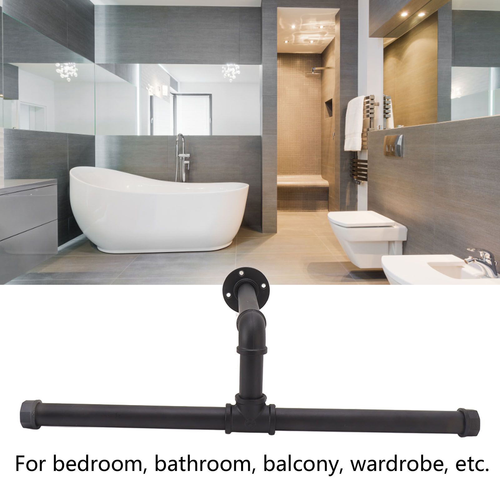 Wall Mount Clothes Rack Floating Iron Pipe Coat Hat Rack Multifunctional