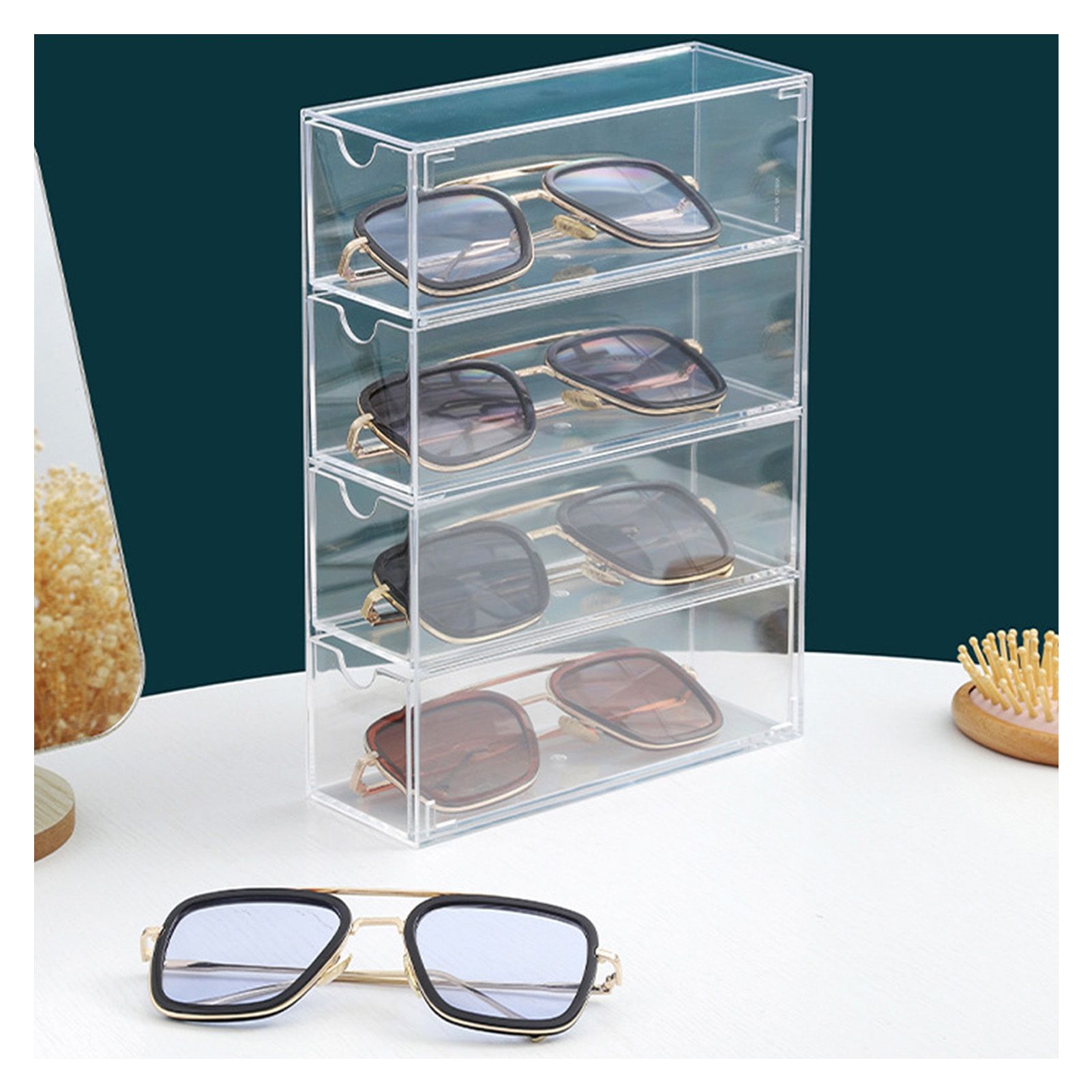 Glasses Storage Box 4 Layers Stackable Transparent Sunglasses Display view 2