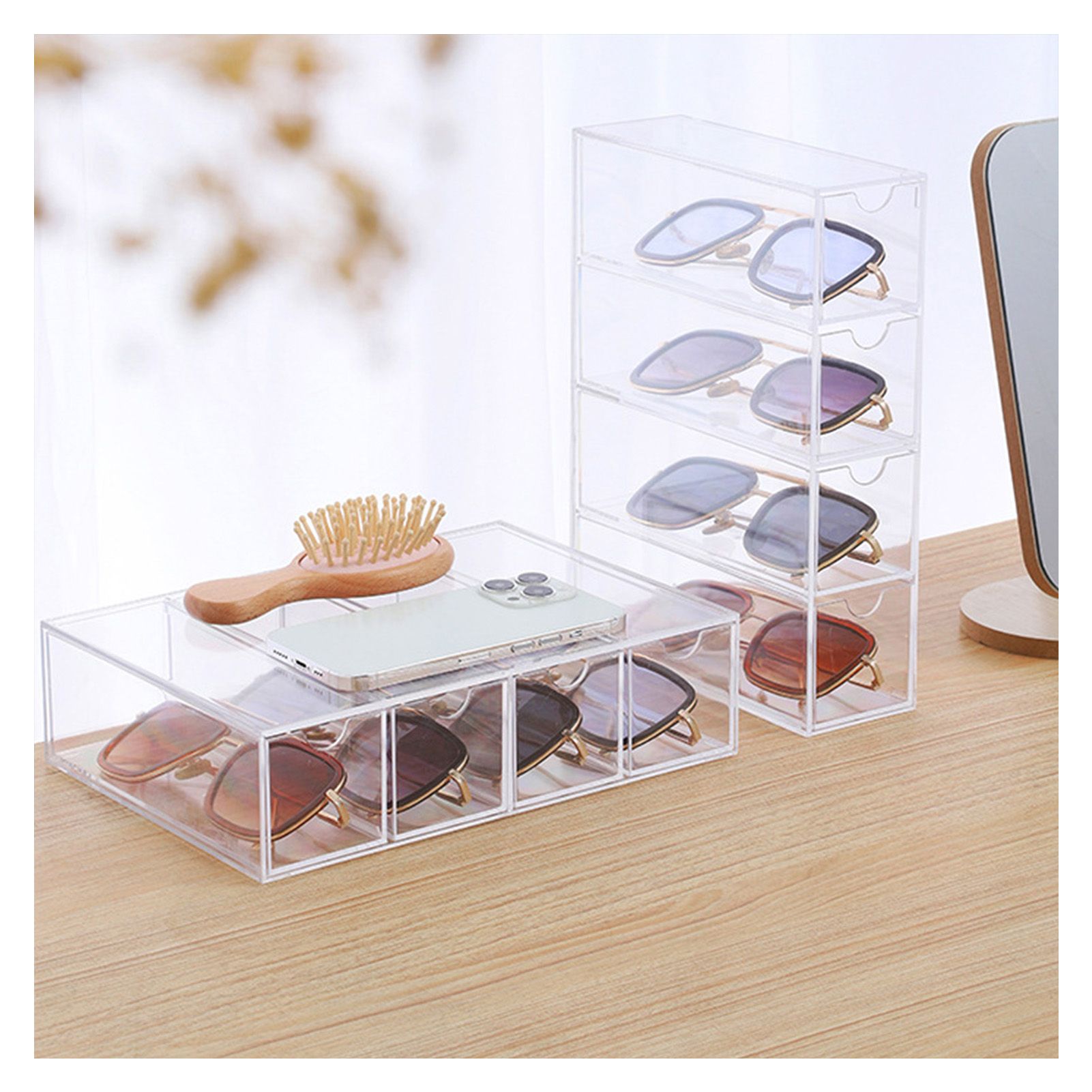 Glasses Storage Box 4 Layers Stackable Transparent Sunglasses Display view 4