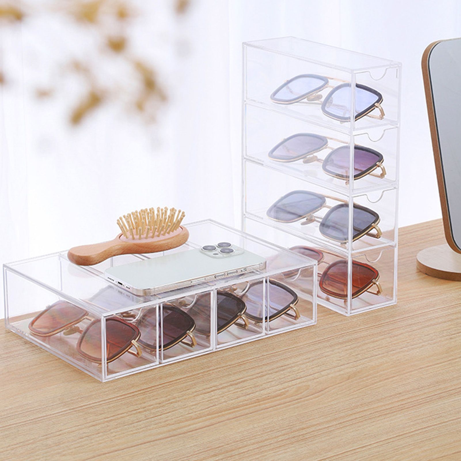 Glasses Storage Box 4 Layers Stackable Transparent Sunglasses Display view 6