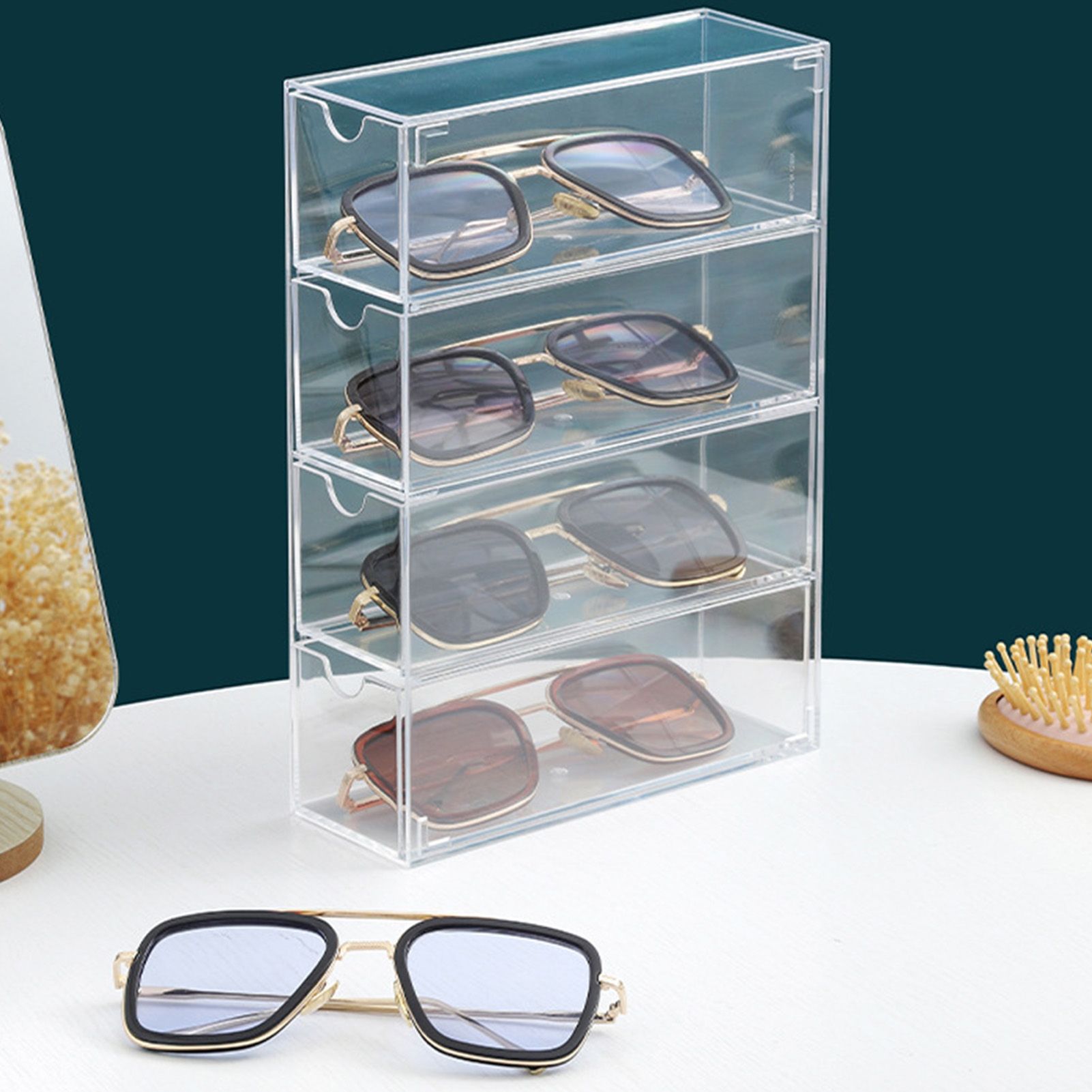 Glasses Storage Box 4 Layers Stackable Transparent Sunglasses Display view 7
