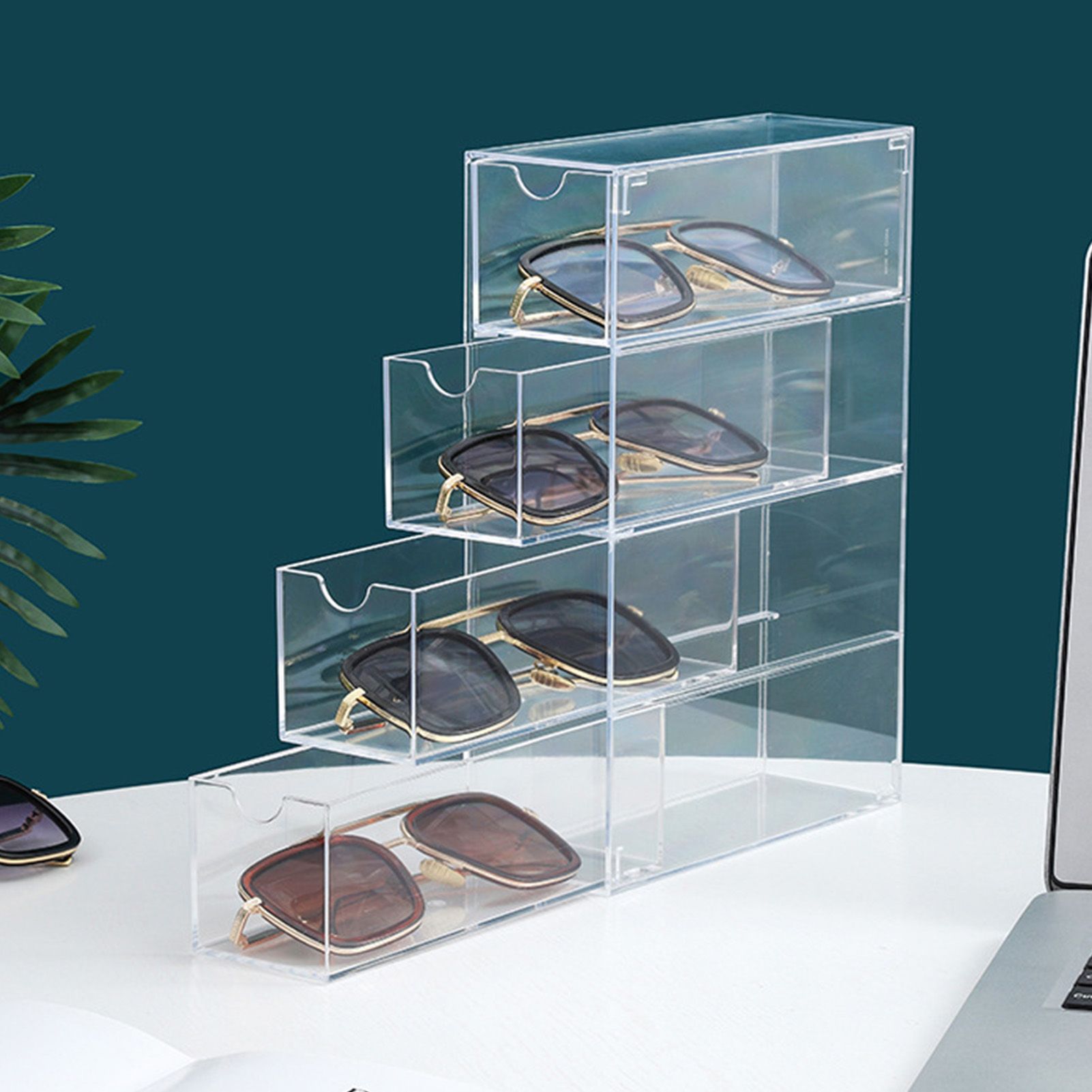 Glasses Storage Box 4 Layers Stackable Transparent Sunglasses Display view 8