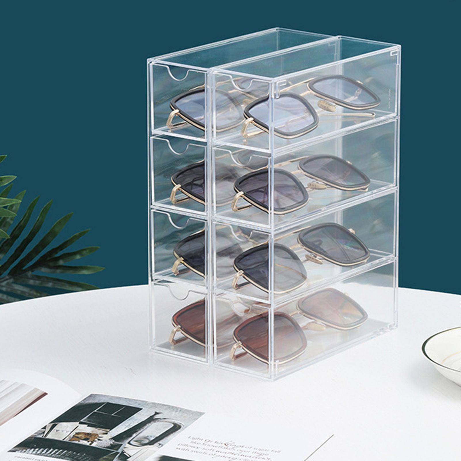 Glasses Storage Box 4 Layers Stackable Transparent Sunglasses Display view 10