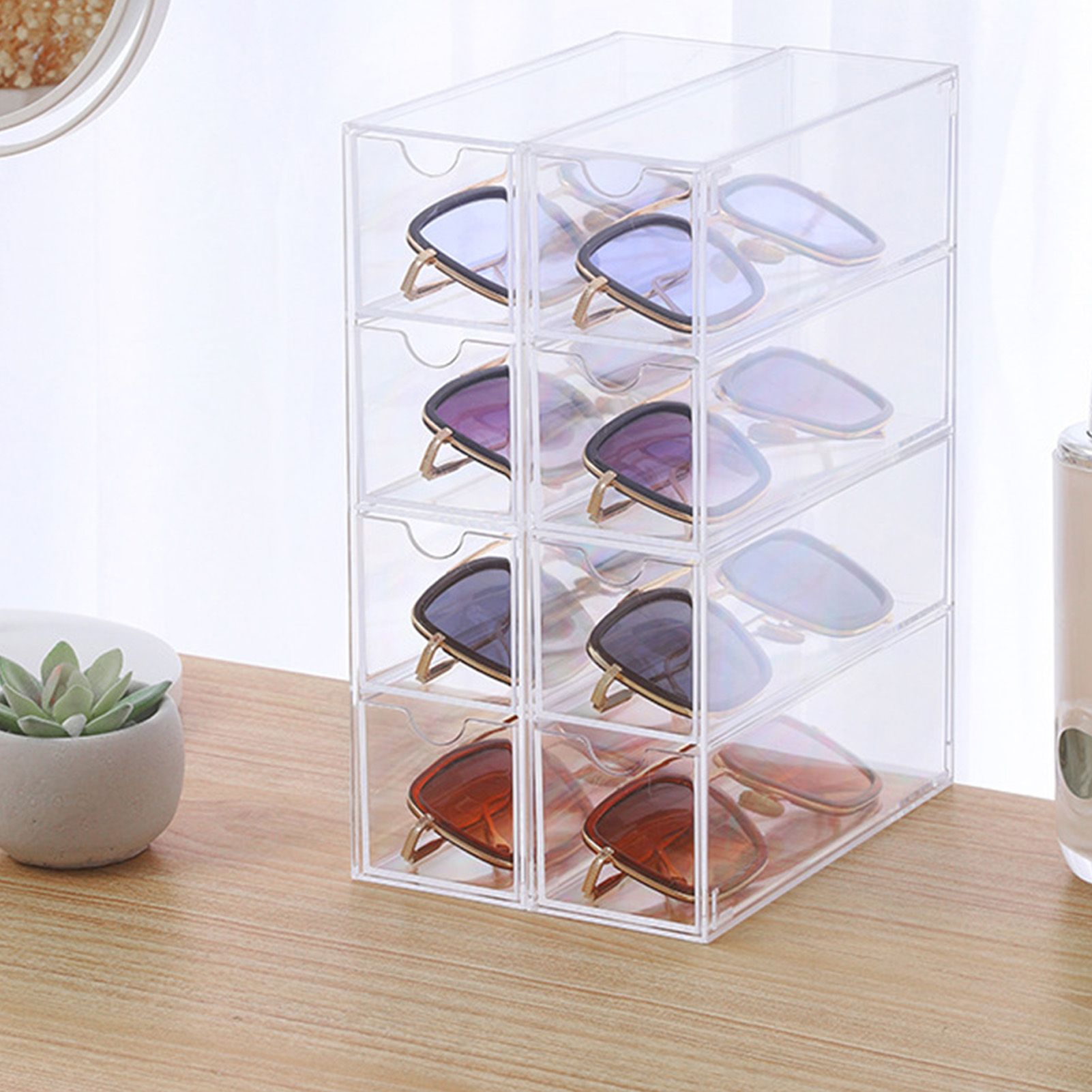 Glasses Storage Box 4 Layers Stackable Transparent Sunglasses Display view 11