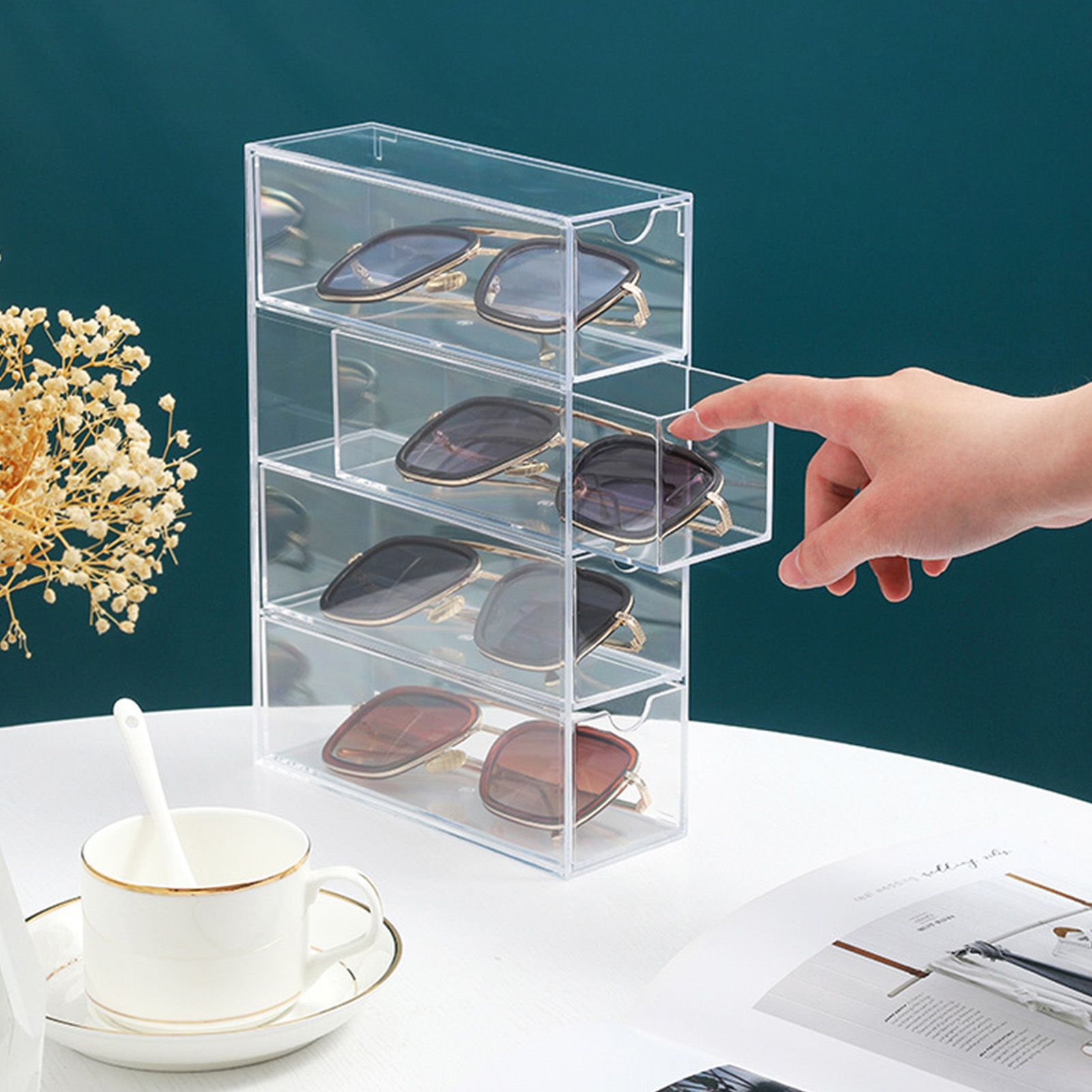 Glasses Storage Box 4 Layers Stackable Transparent Sunglasses Display view 13