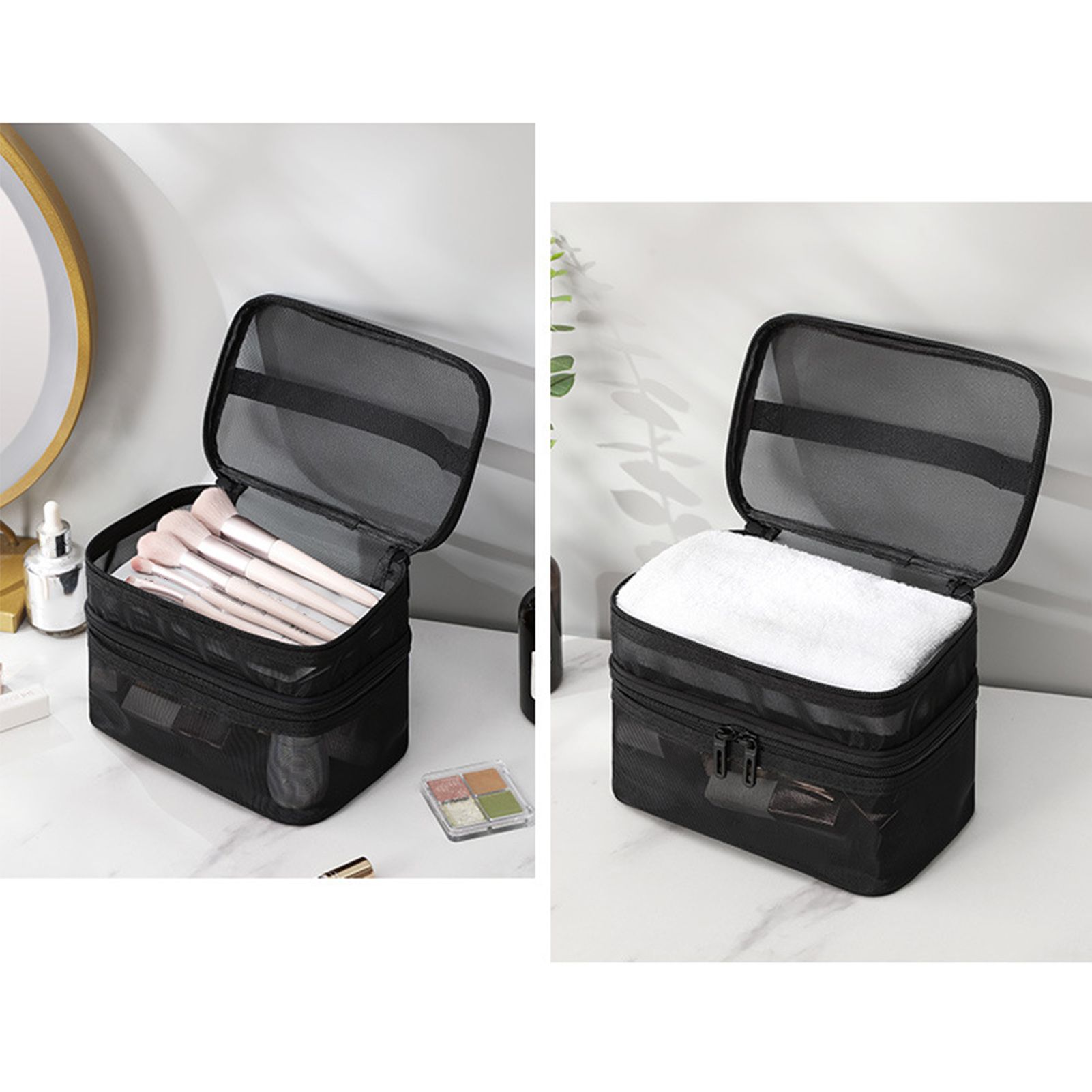 Double Layer Cosmetic Bag Easy Classification Large Capacity Mesh Cosmetic Bag view 4