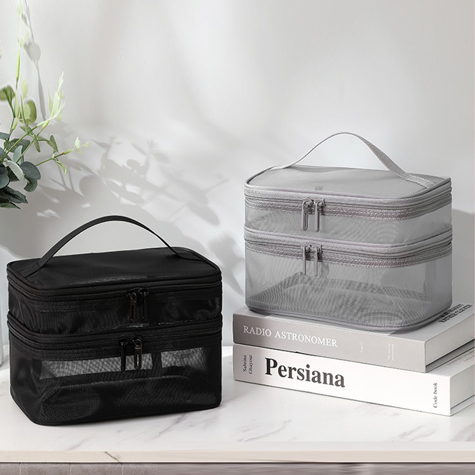 Double Layer Cosmetic Bag Easy Classification Large Capacity Mesh Cosmetic Bag view 5