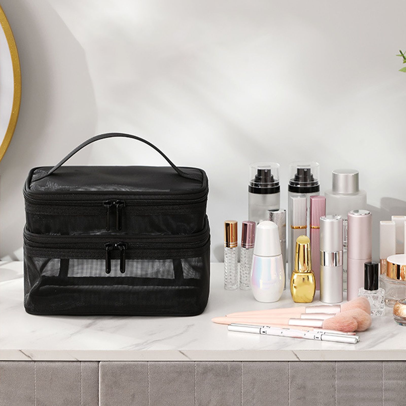 Double Layer Cosmetic Bag Easy Classification Large Capacity Mesh Cosmetic Bag view 8