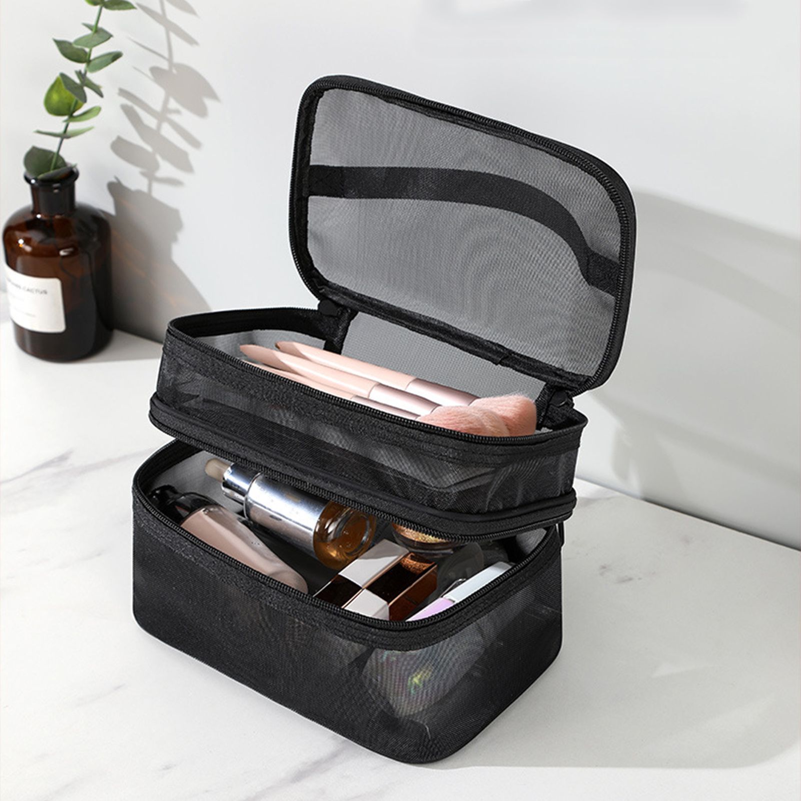 Double Layer Cosmetic Bag Easy Classification Large Capacity Mesh Cosmetic Bag view 10