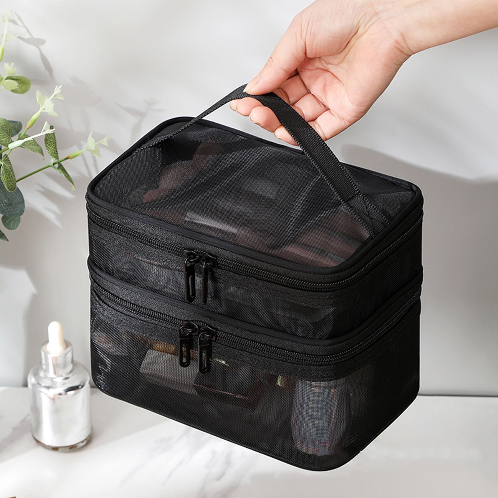 Double Layer Cosmetic Bag Easy Classification Large Capacity Mesh Cosmetic Bag view 11