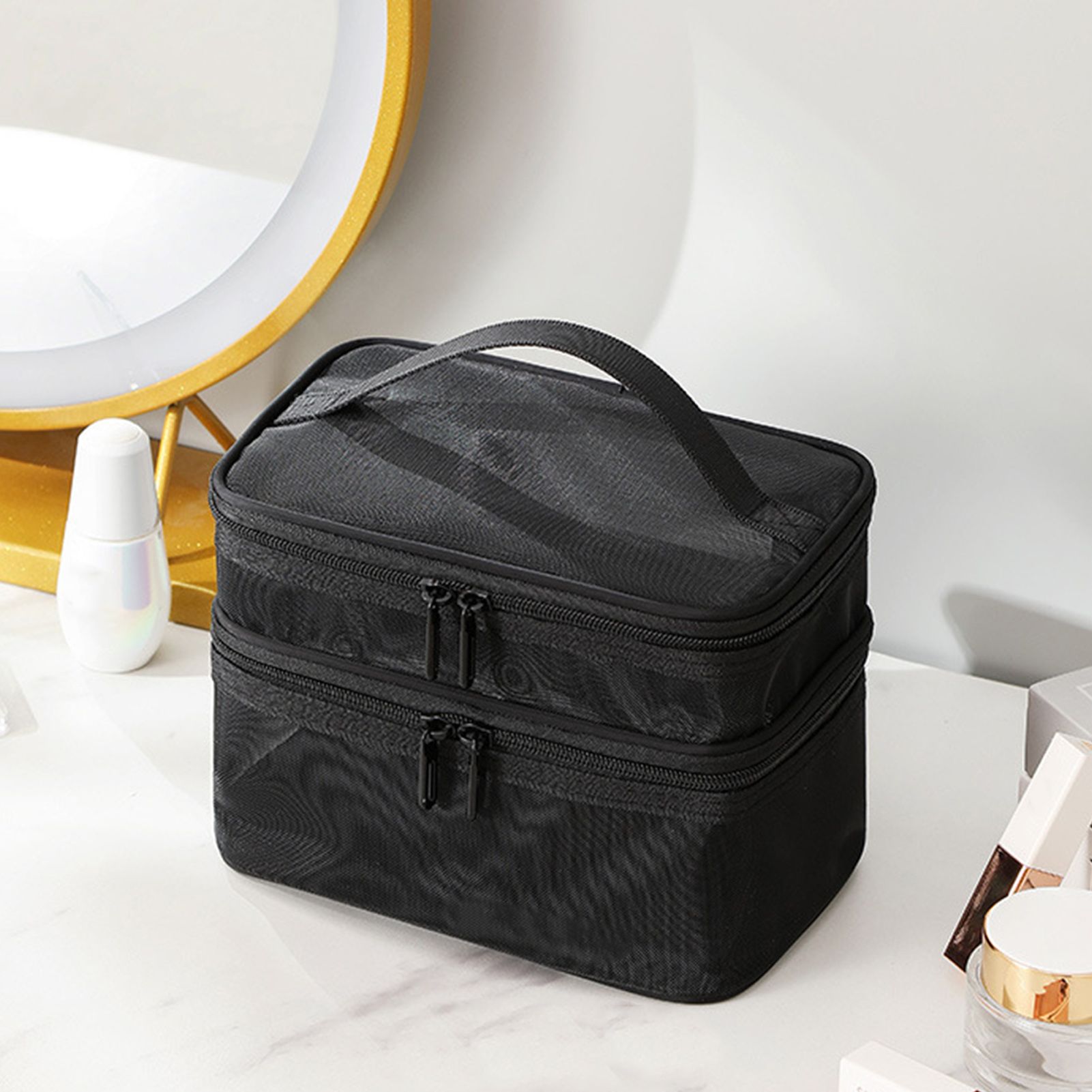 Double Layer Cosmetic Bag Easy Classification Large Capacity Mesh Cosmetic Bag view 12