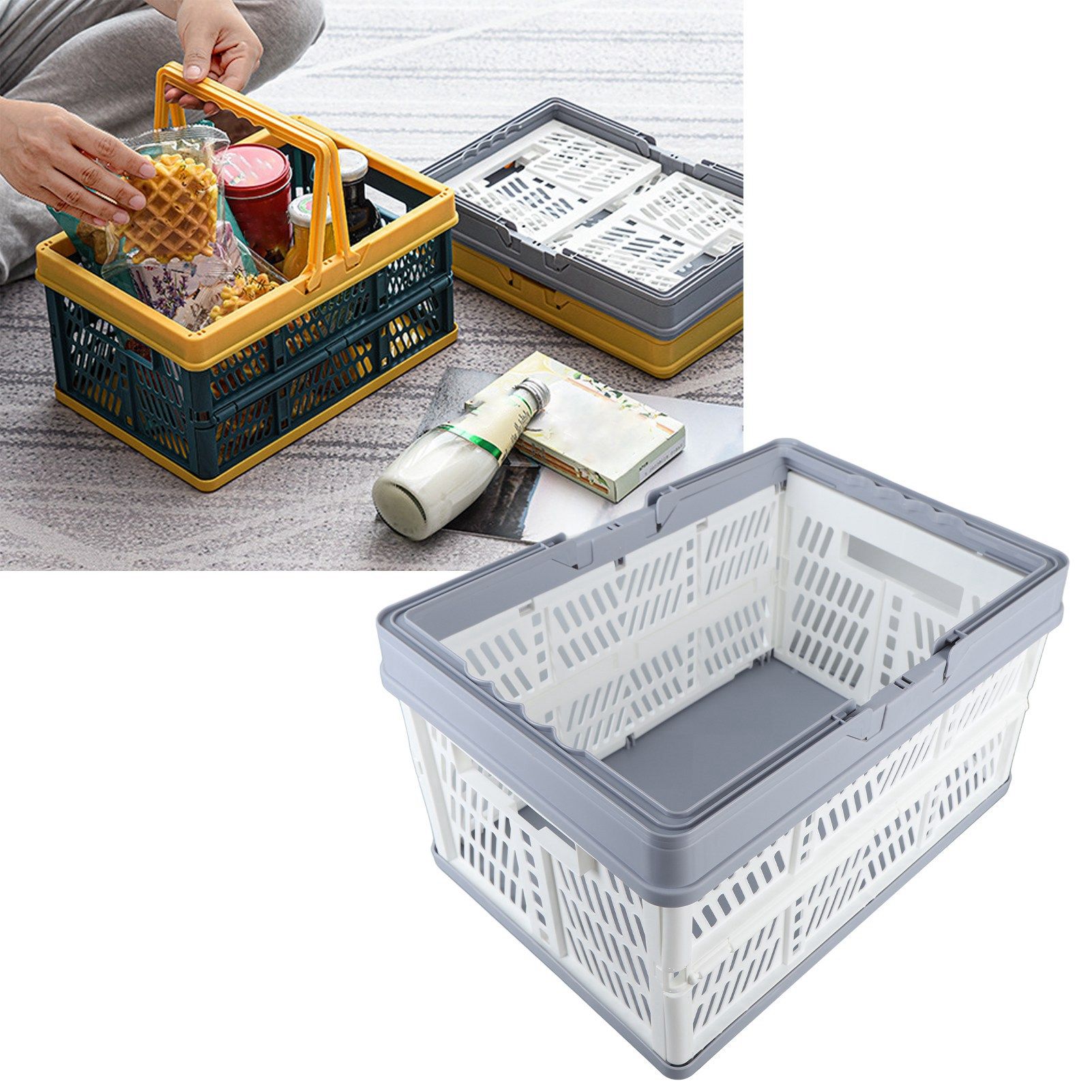 Collapsible Baskets with Handles PP Waterproof Collapsible Storage Crates for view 12