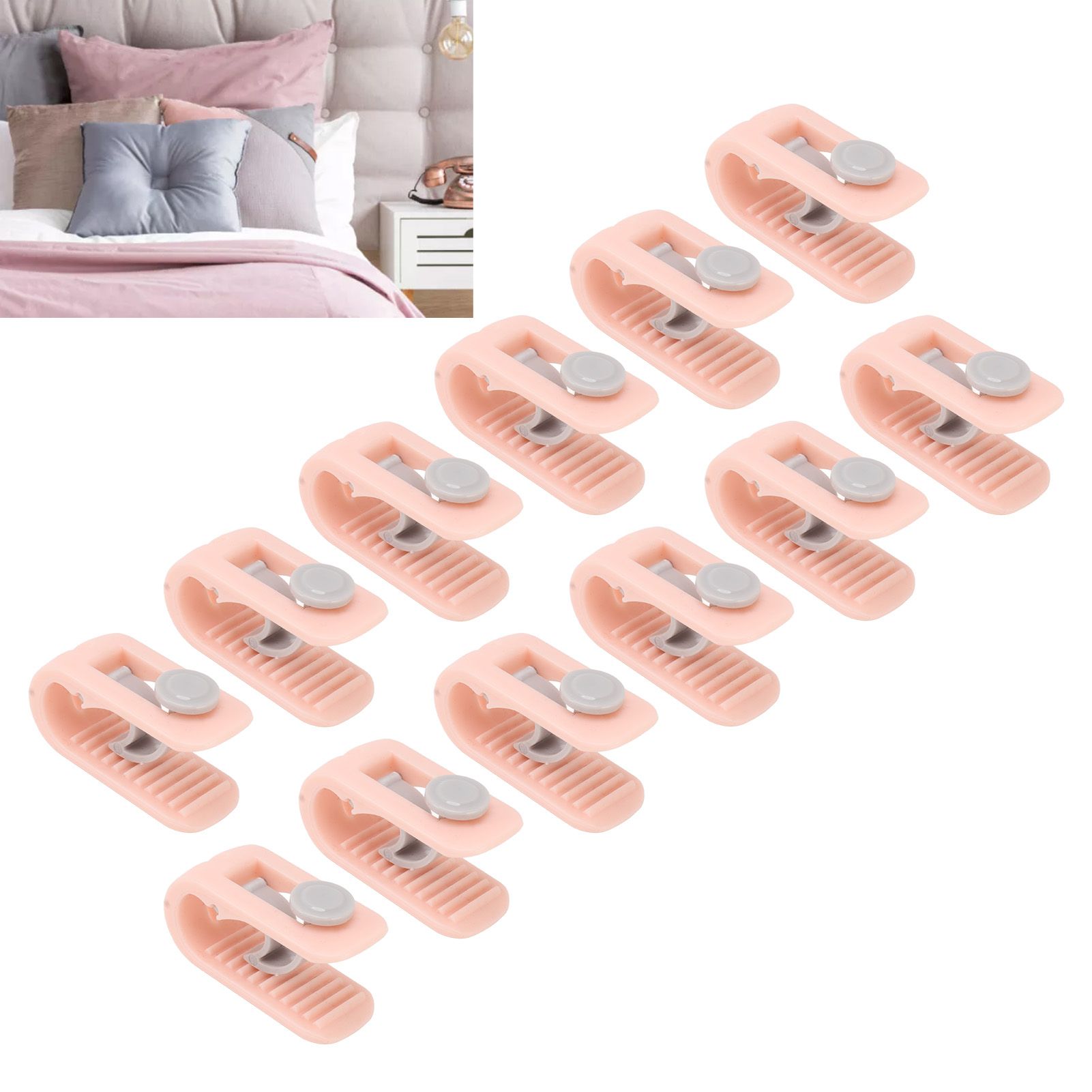 12pcs Bed Sheet Clips Prevent Slip Needleless Safe 180 Degree Closure view 12