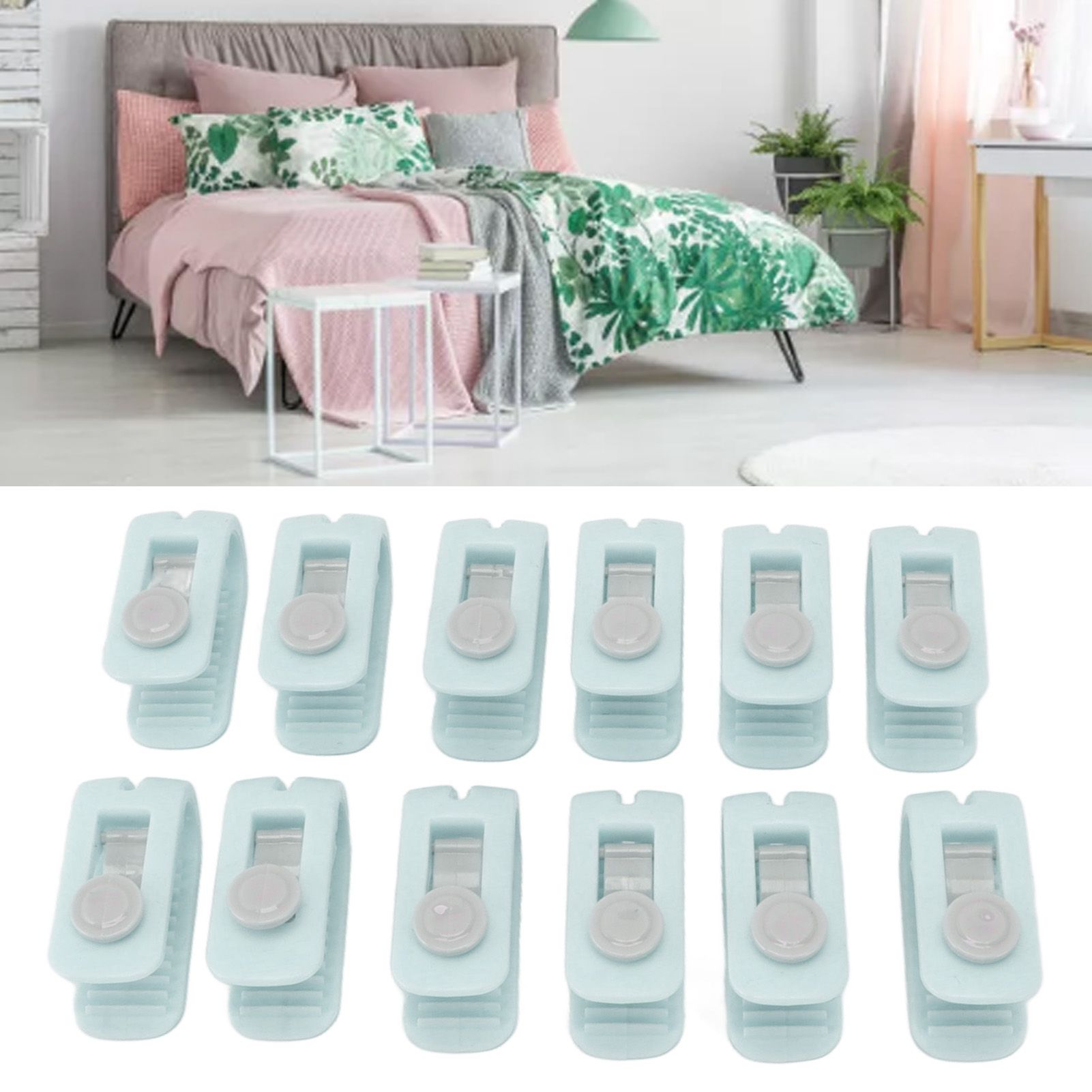 12pcs Bed Sheet Clips Prevent Slip Needleless Safe 180 Degree Closure view 11