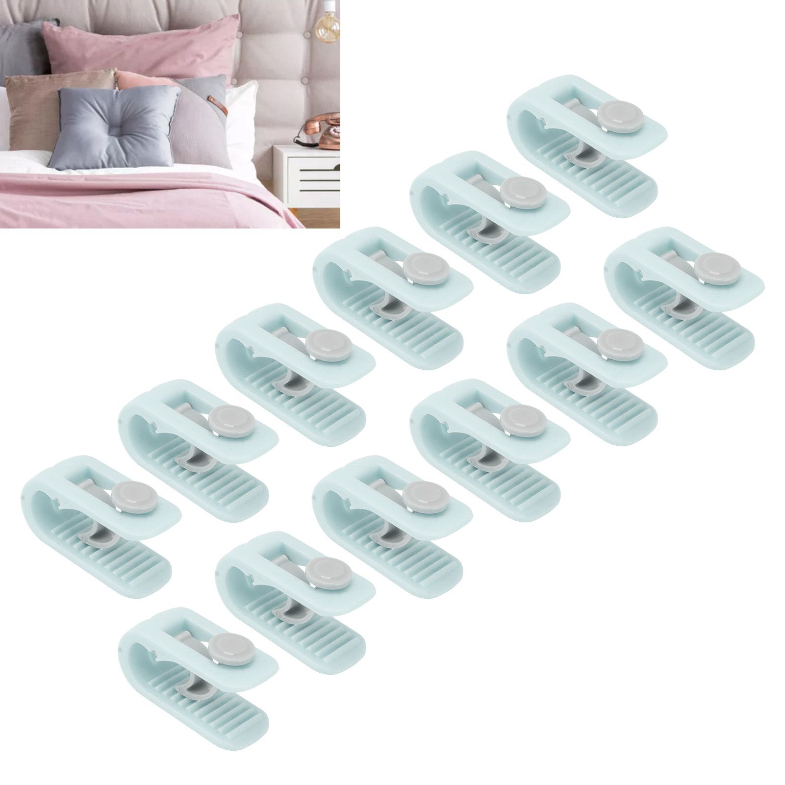 12pcs Bed Sheet Clips Prevent Slip Needleless Safe 180 Degree Closure view 12