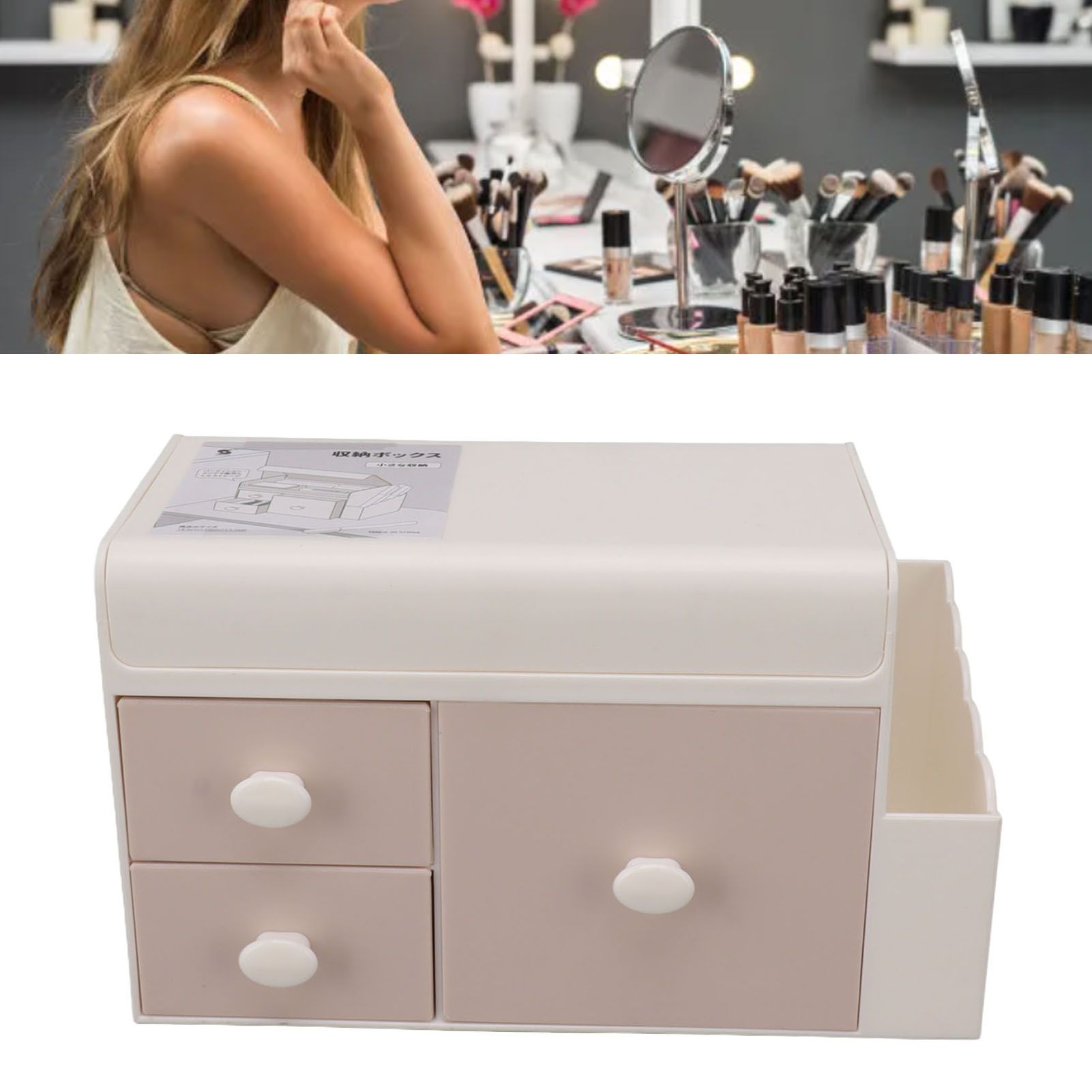 Desktop Storage Box with 3 Drawers Side Holder Plastic Container for Cosmetic view 12