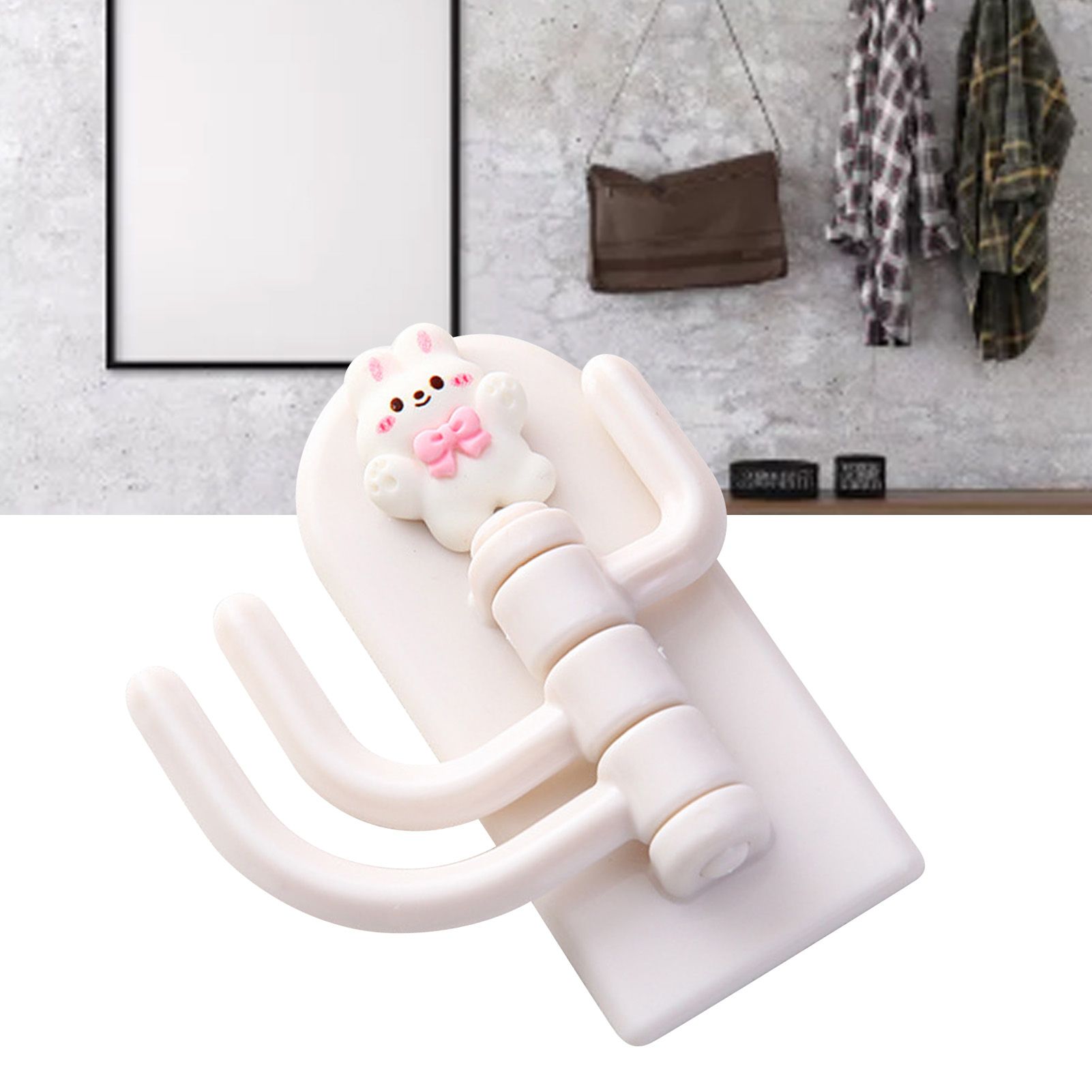 Self Adhesive Hanger Punch Free Rotating 3 Hooks Cute Animal Wall Door Holder view 6