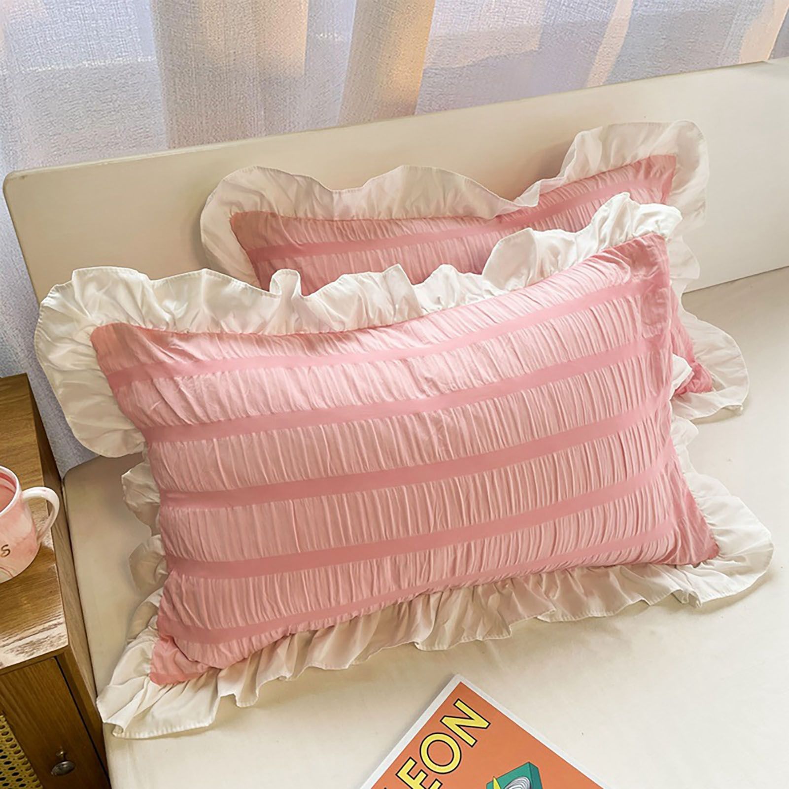 Ruffles Pillow Covers for Student Pure Color Breathable Lovely Pillow Cases view 7