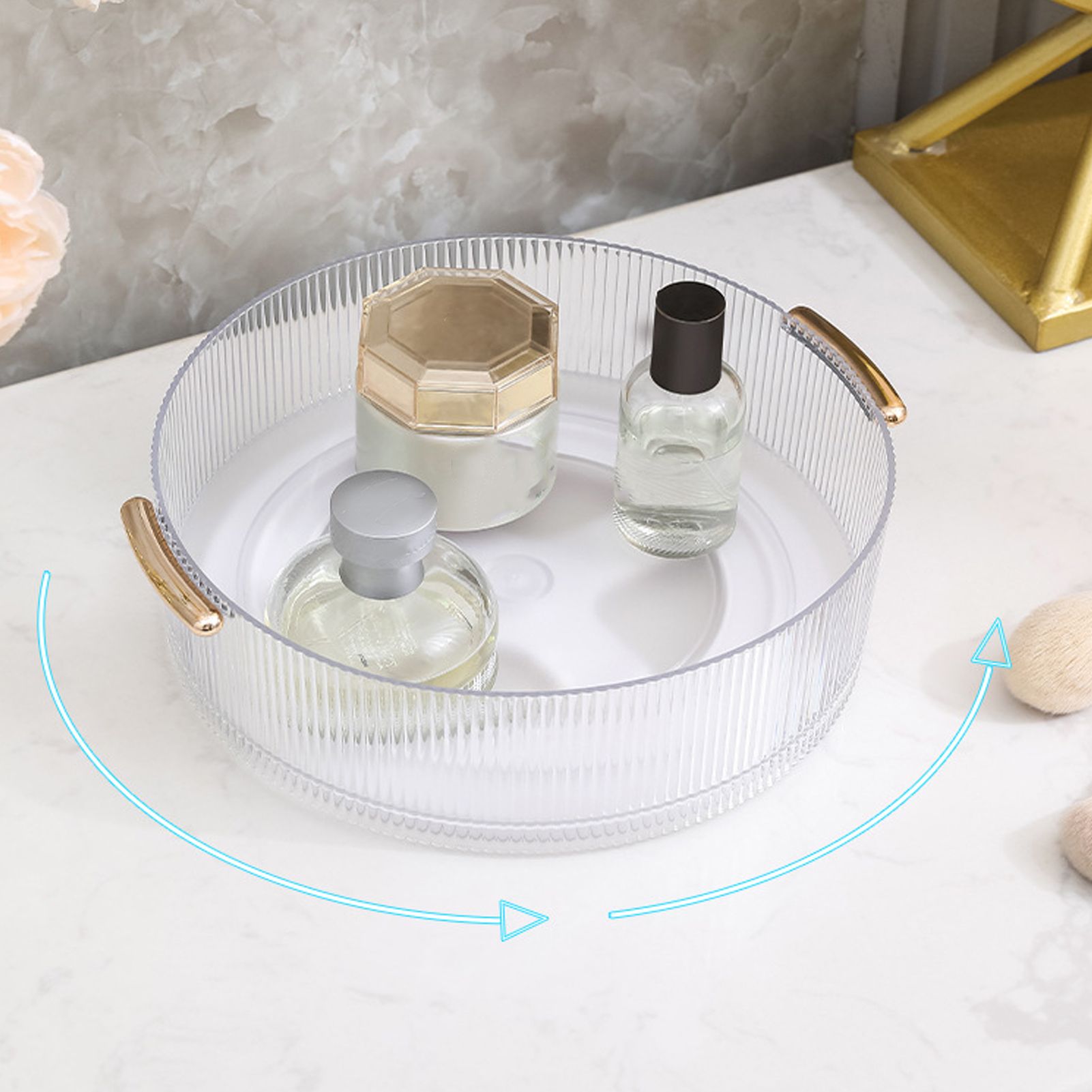 360 Rotating Cosmetic Organizer Texture Storage Rotating Makeup Desk Organizer view 13