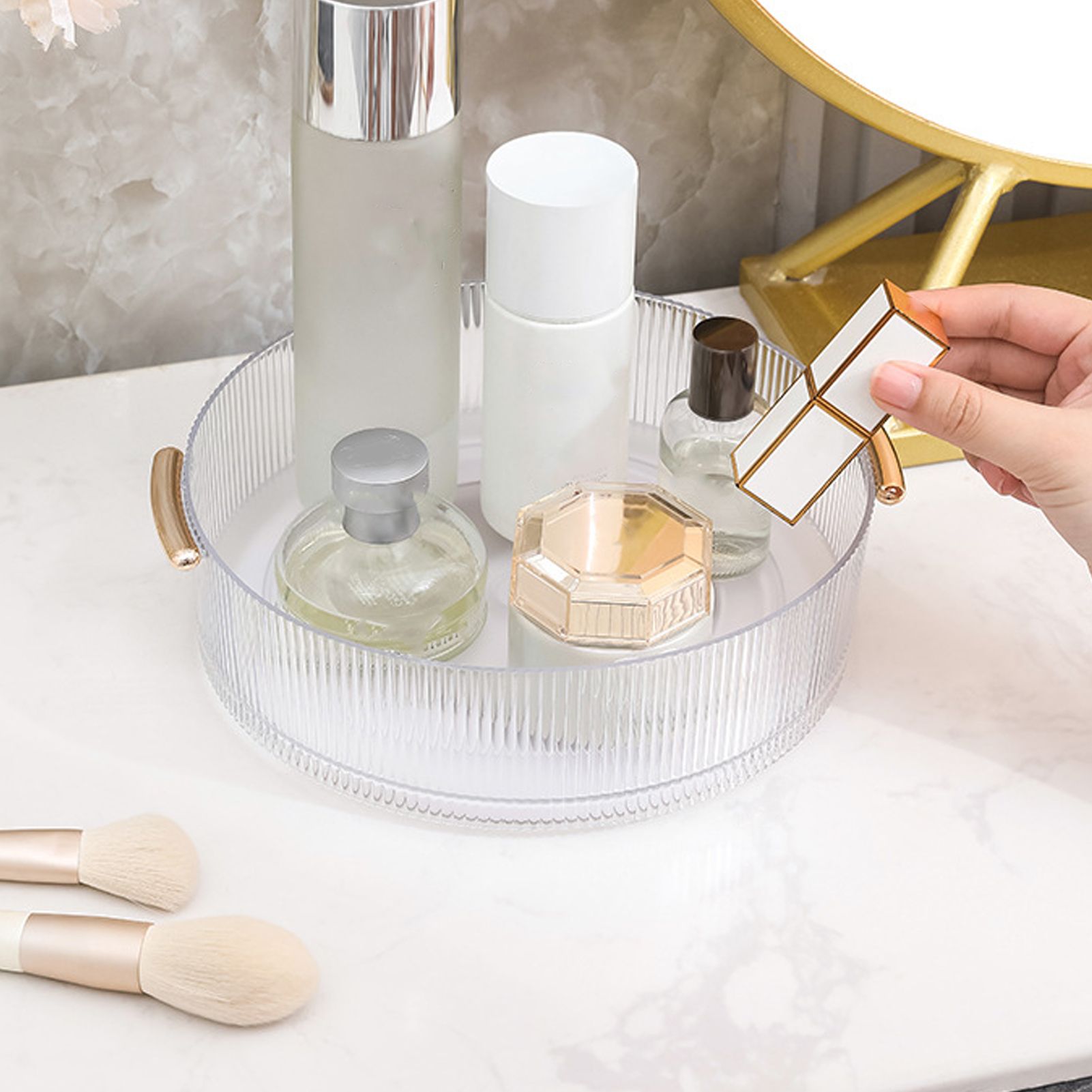 360 Rotating Cosmetic Organizer Texture Storage Rotating Makeup Desk Organizer view 14