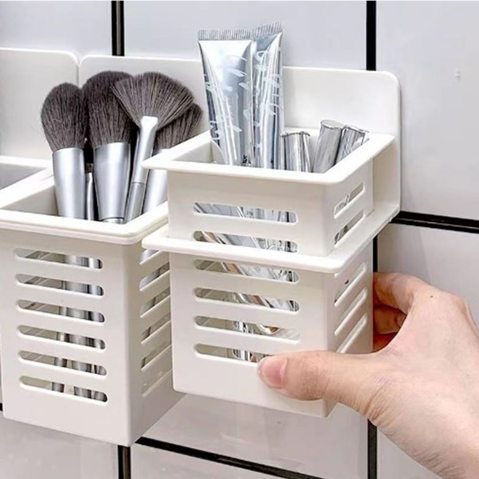 Bathroom Kitchen Draining Shelf Plastic Adhesive Waterproof Small Wall view 12