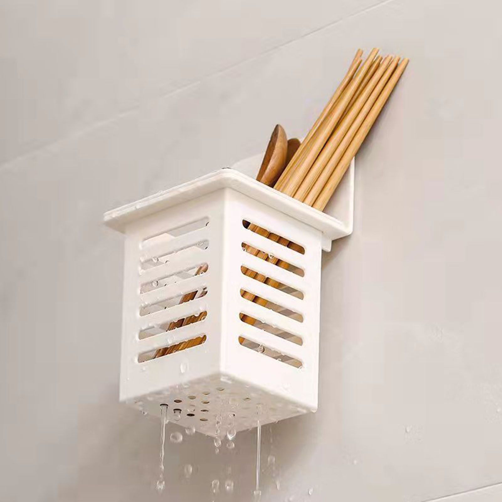 Bathroom Kitchen Draining Shelf Plastic Adhesive Waterproof Small Wall view 13
