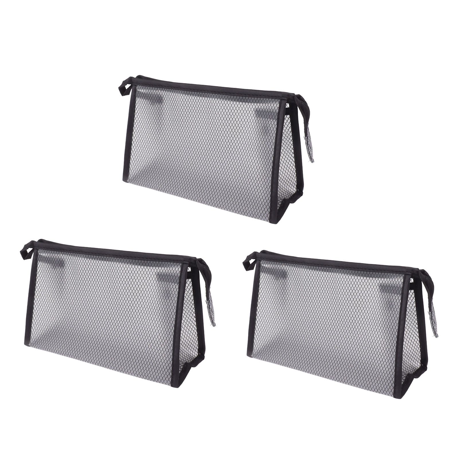 3Pcs Mesh Makeup Bag Waterproof EVA Triangular Design Semi Transparent Mesh