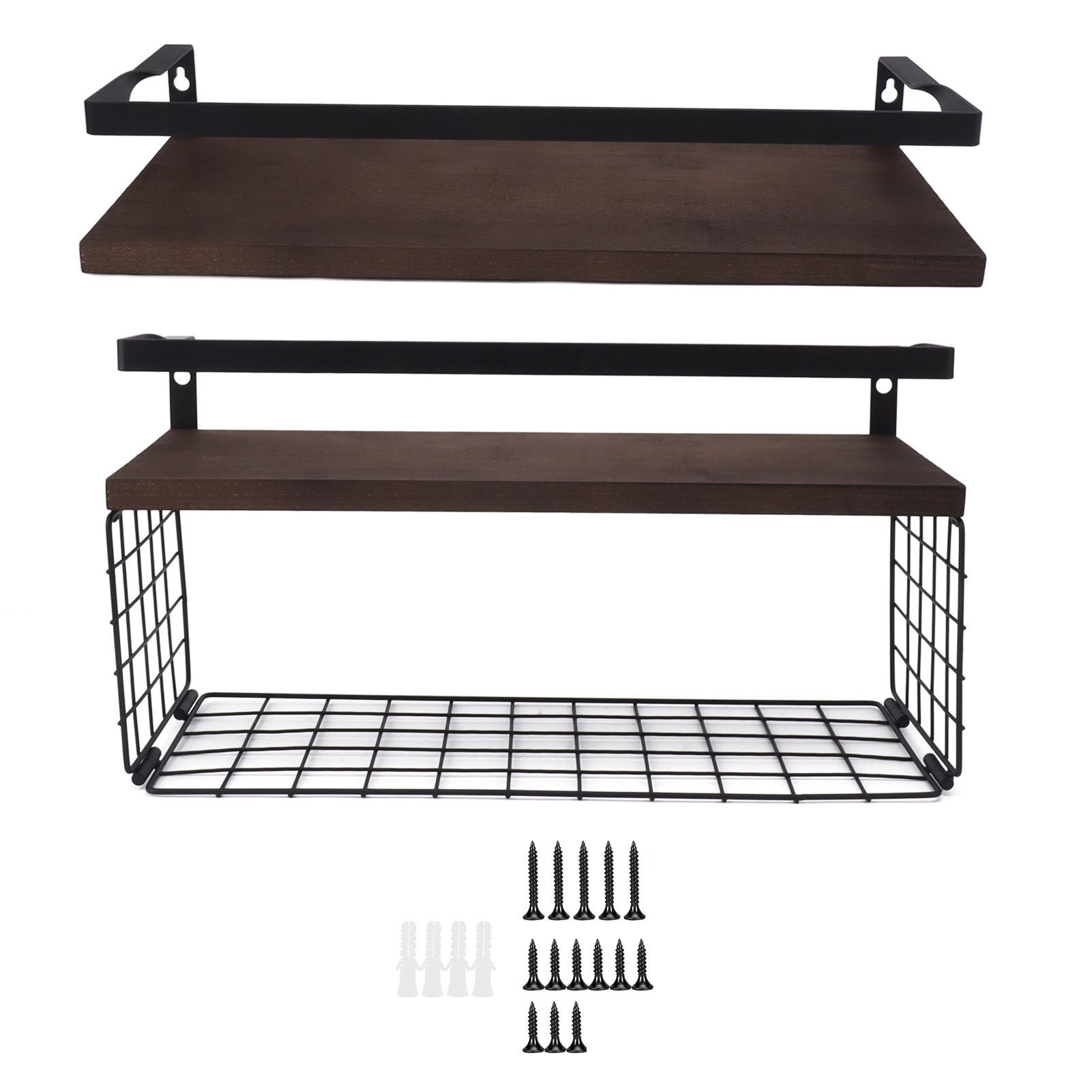 2 Set Wall Mounted Storage Shelves Bathroom Metal Wire Rustic Floating Shelf