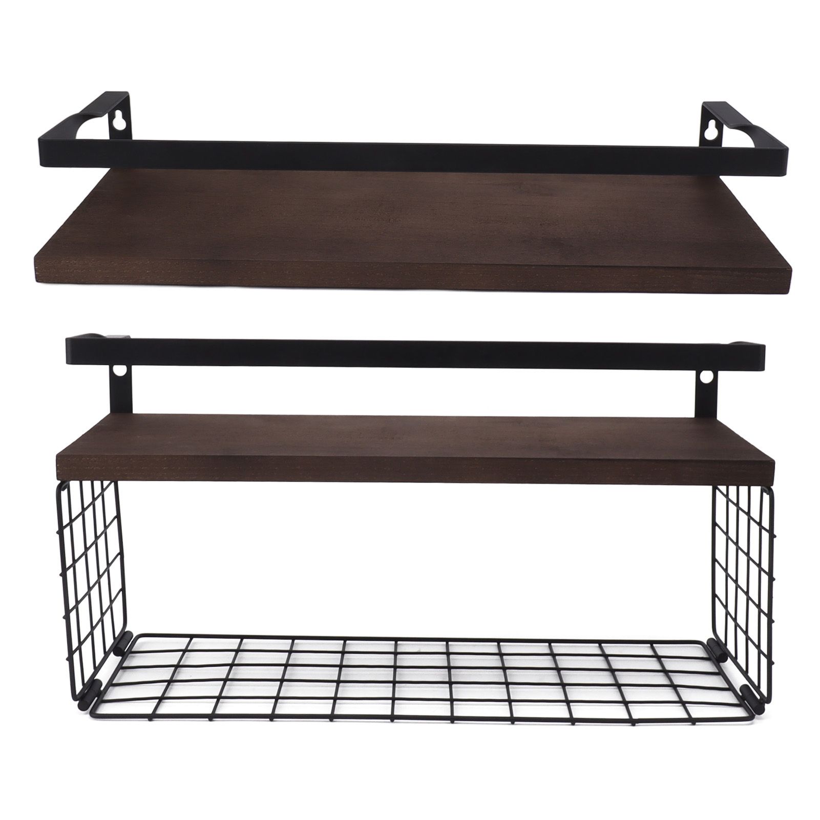 2 Set Wall Mounted Storage Shelves Bathroom Metal Wire Rustic Floating Shelf view 2