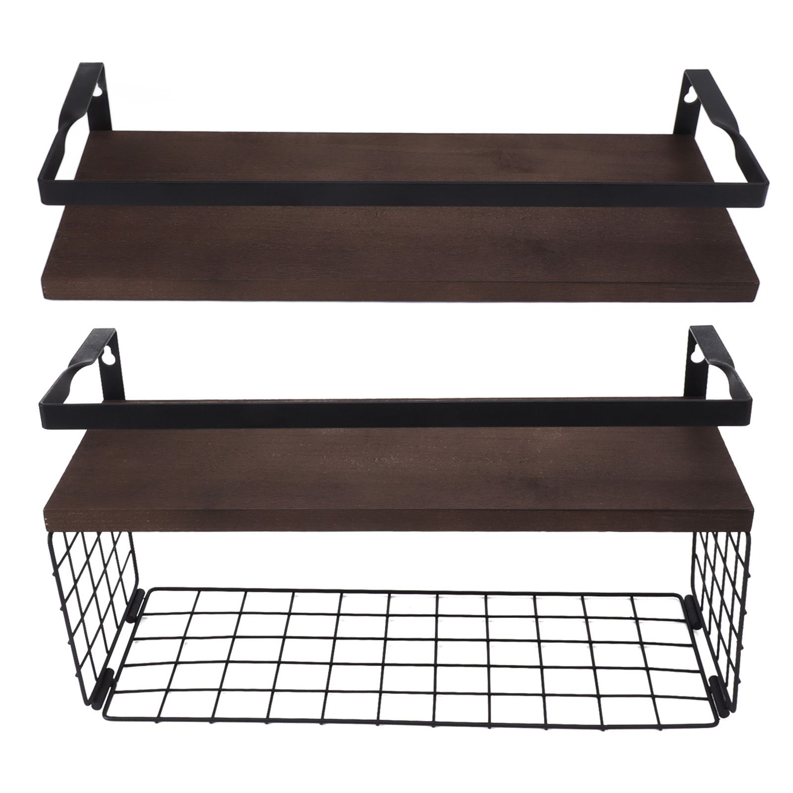 2 Set Wall Mounted Storage Shelves Bathroom Metal Wire Rustic Floating Shelf view 3