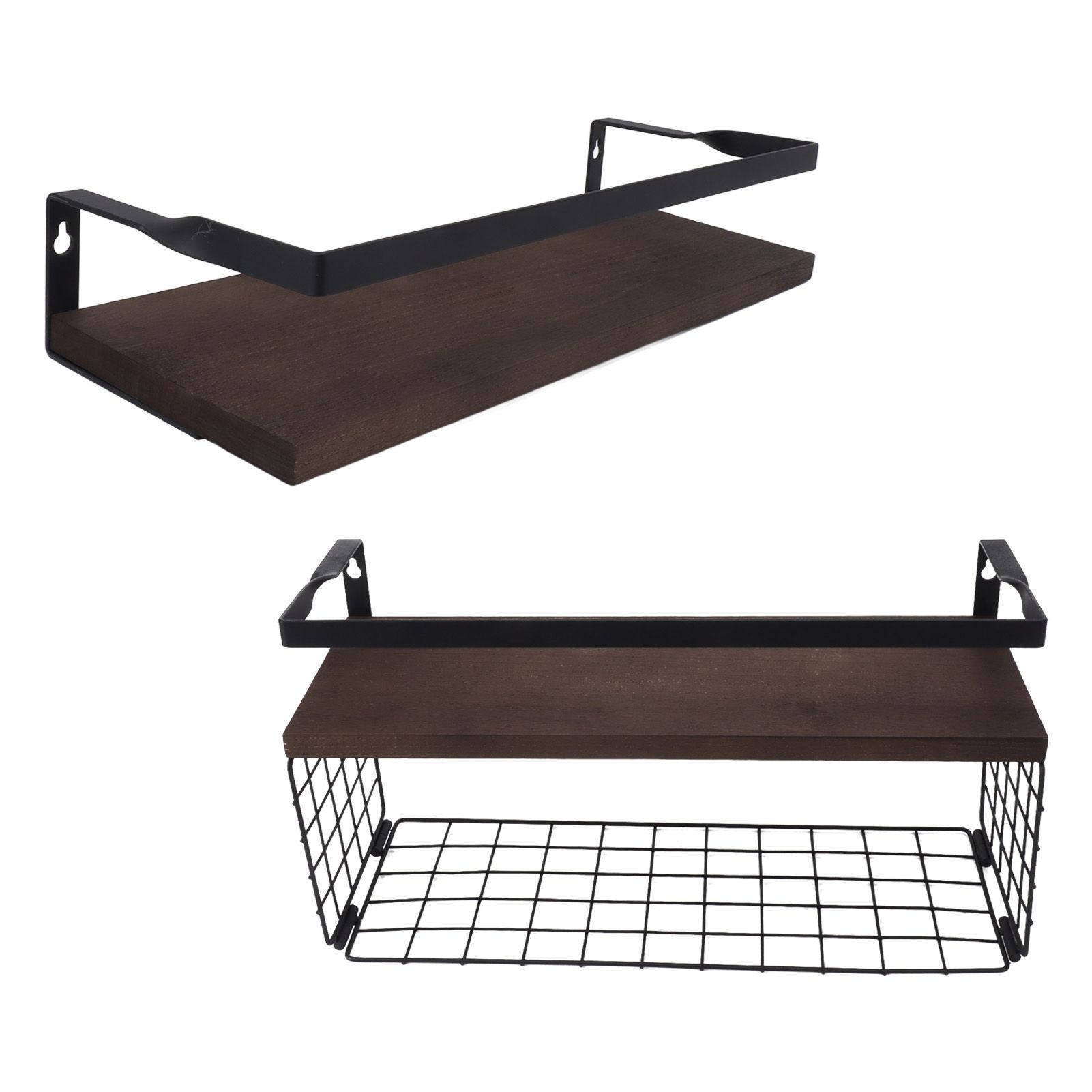 2 Set Wall Mounted Storage Shelves Bathroom Metal Wire Rustic Floating Shelf view 4