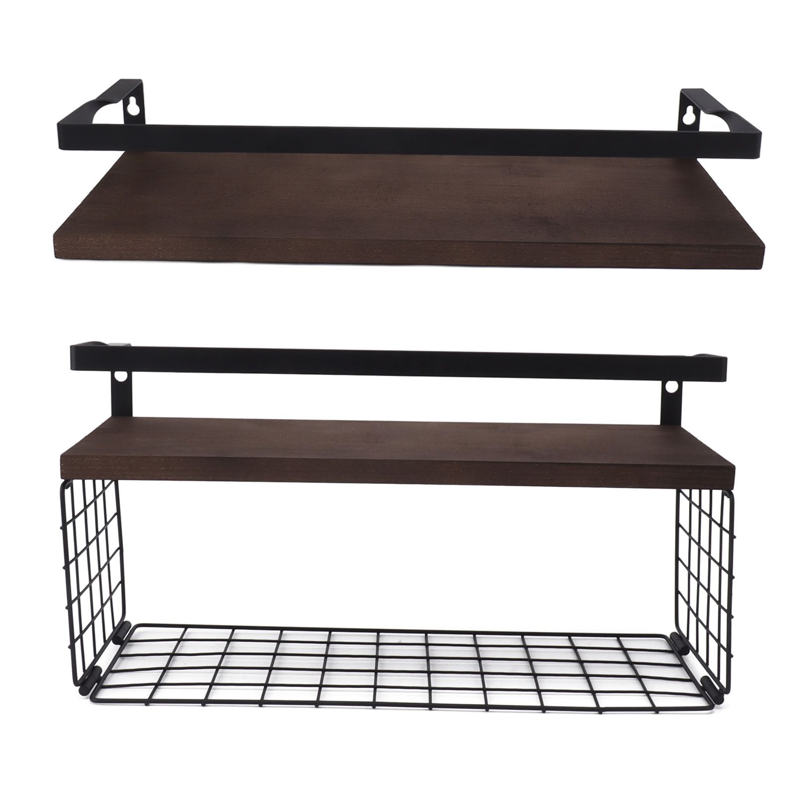2 Set Wall Mounted Storage Shelves Bathroom Metal Wire Rustic Floating Shelf view 5