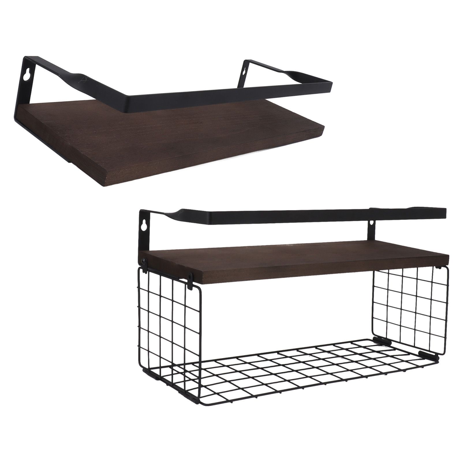2 Set Wall Mounted Storage Shelves Bathroom Metal Wire Rustic Floating Shelf view 6