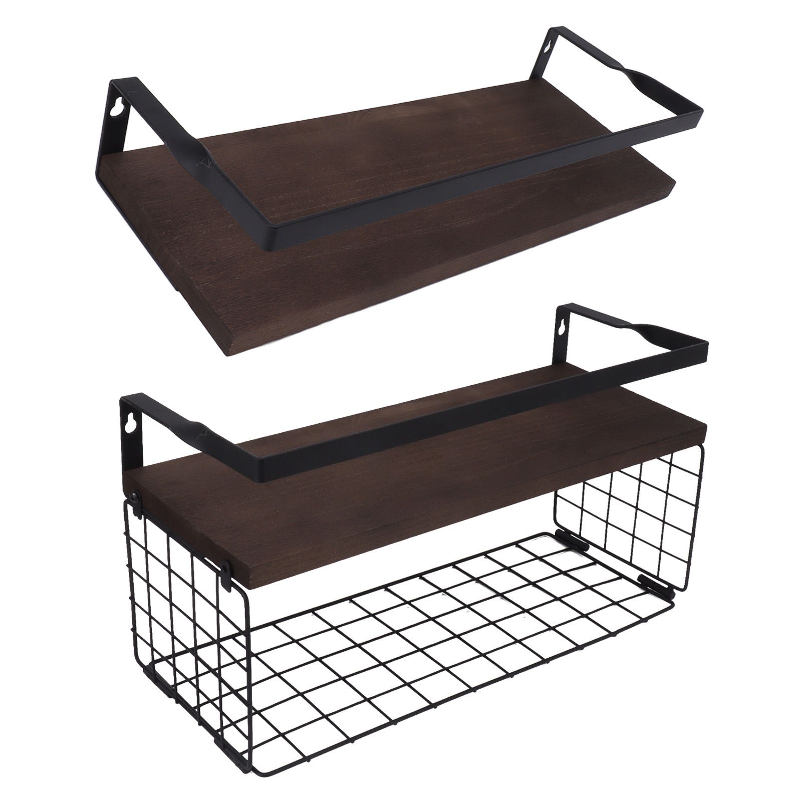 2 Set Wall Mounted Storage Shelves Bathroom Metal Wire Rustic Floating Shelf view 7
