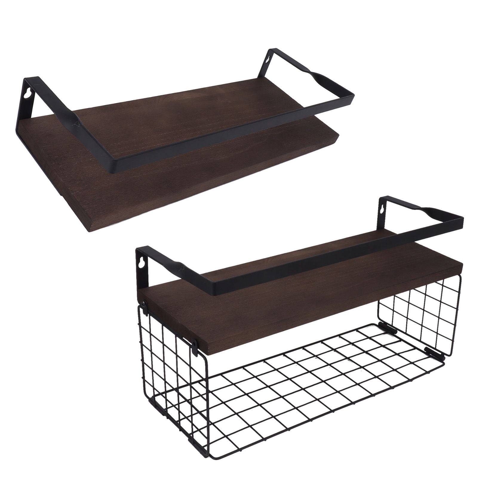2 Set Wall Mounted Storage Shelves Bathroom Metal Wire Rustic Floating Shelf view 8
