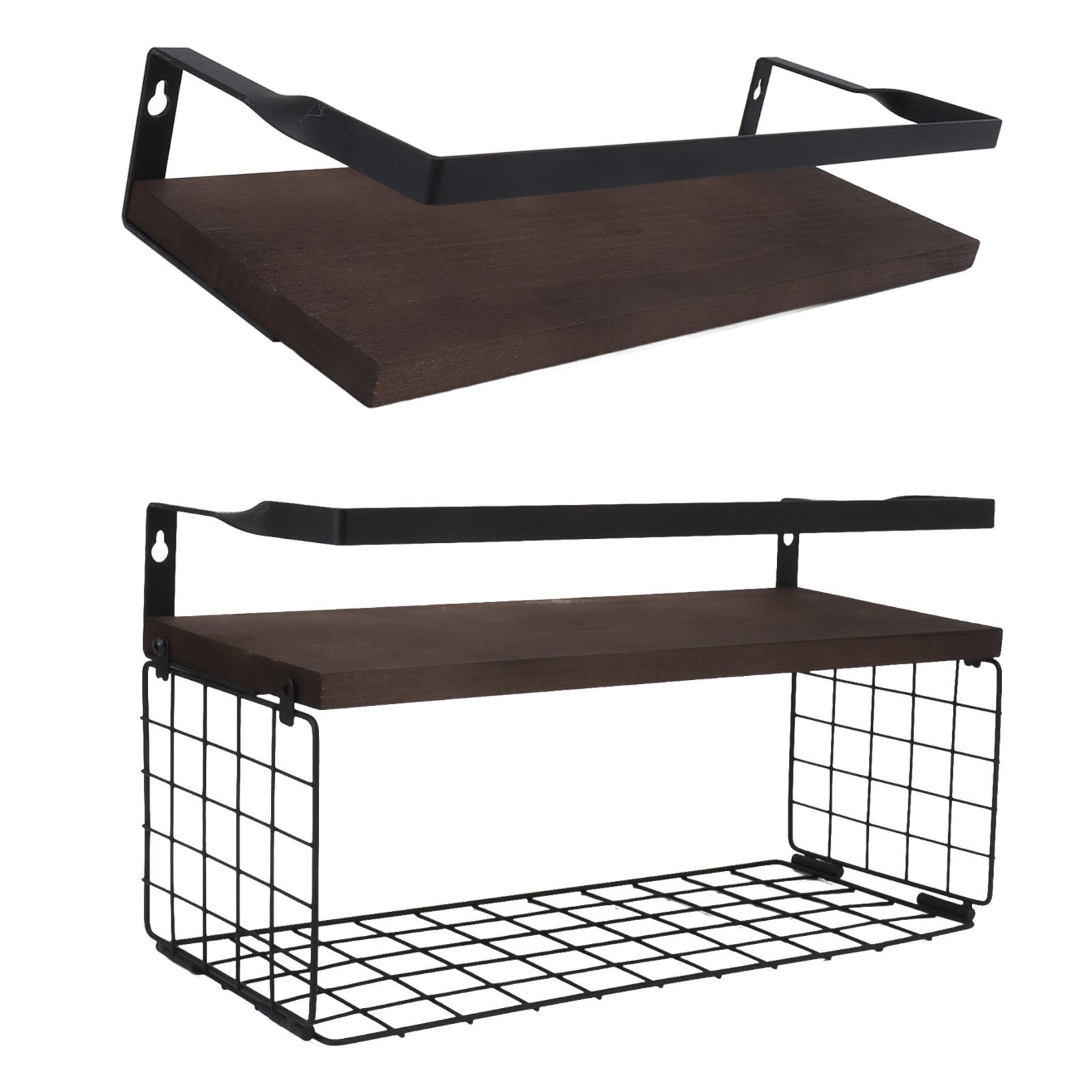 2 Set Wall Mounted Storage Shelves Bathroom Metal Wire Rustic Floating Shelf view 10