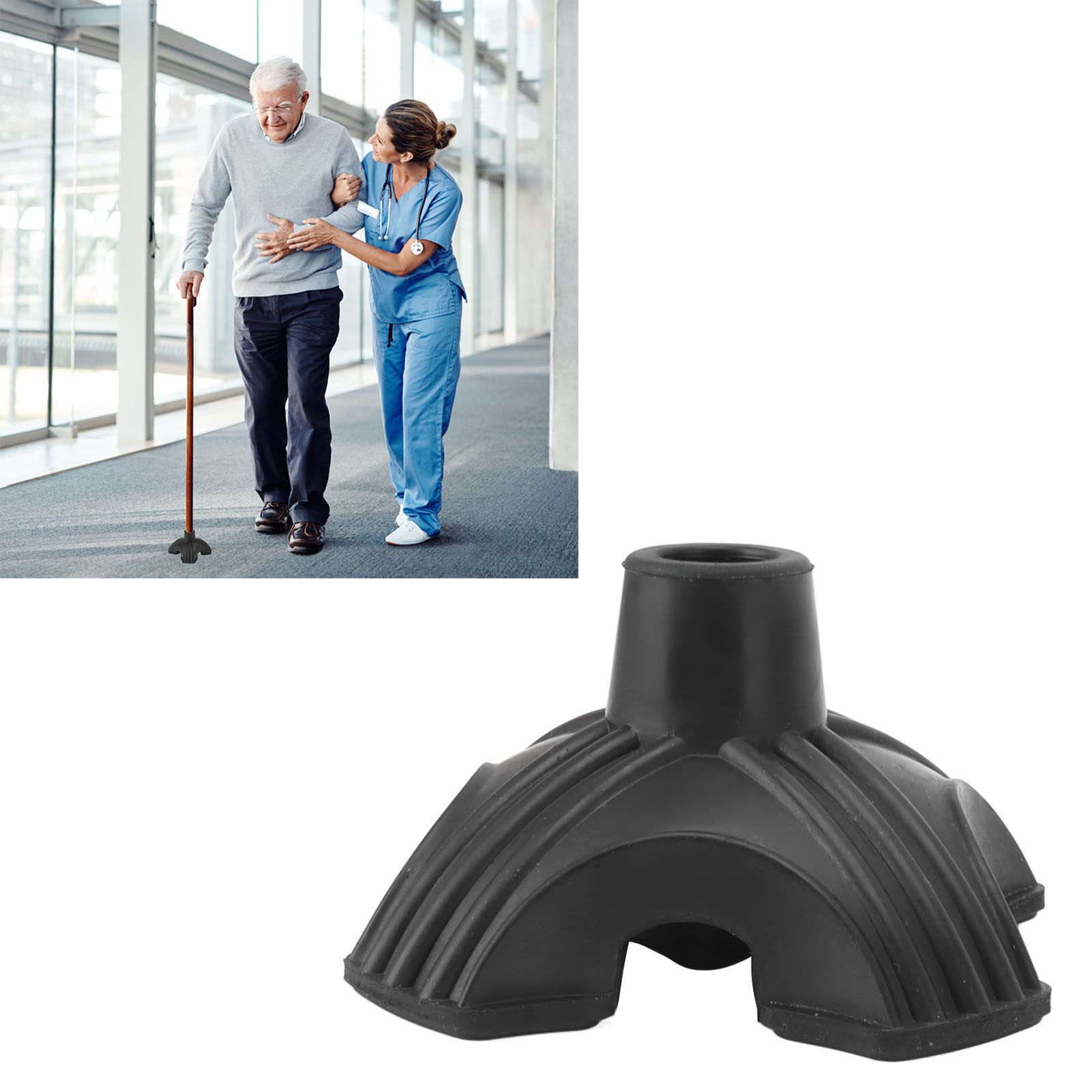 Cane Tip Walking Rubber Foot Pad Replacement 4 Prong Self Standing Non Slip Base view 11