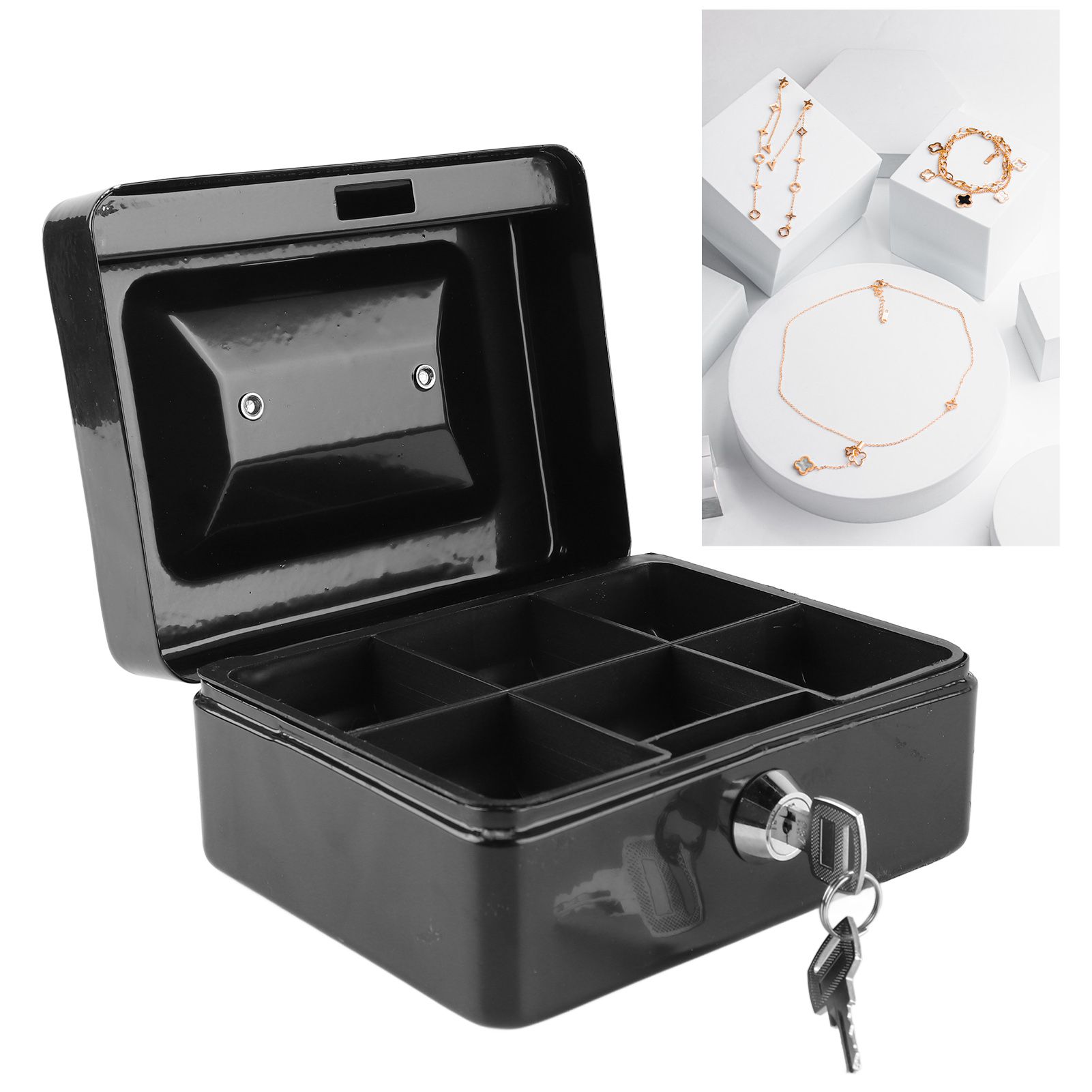 Metal Cash Box with Lock Safety Portable Small Metal Storage Box with 2 Keys view 11