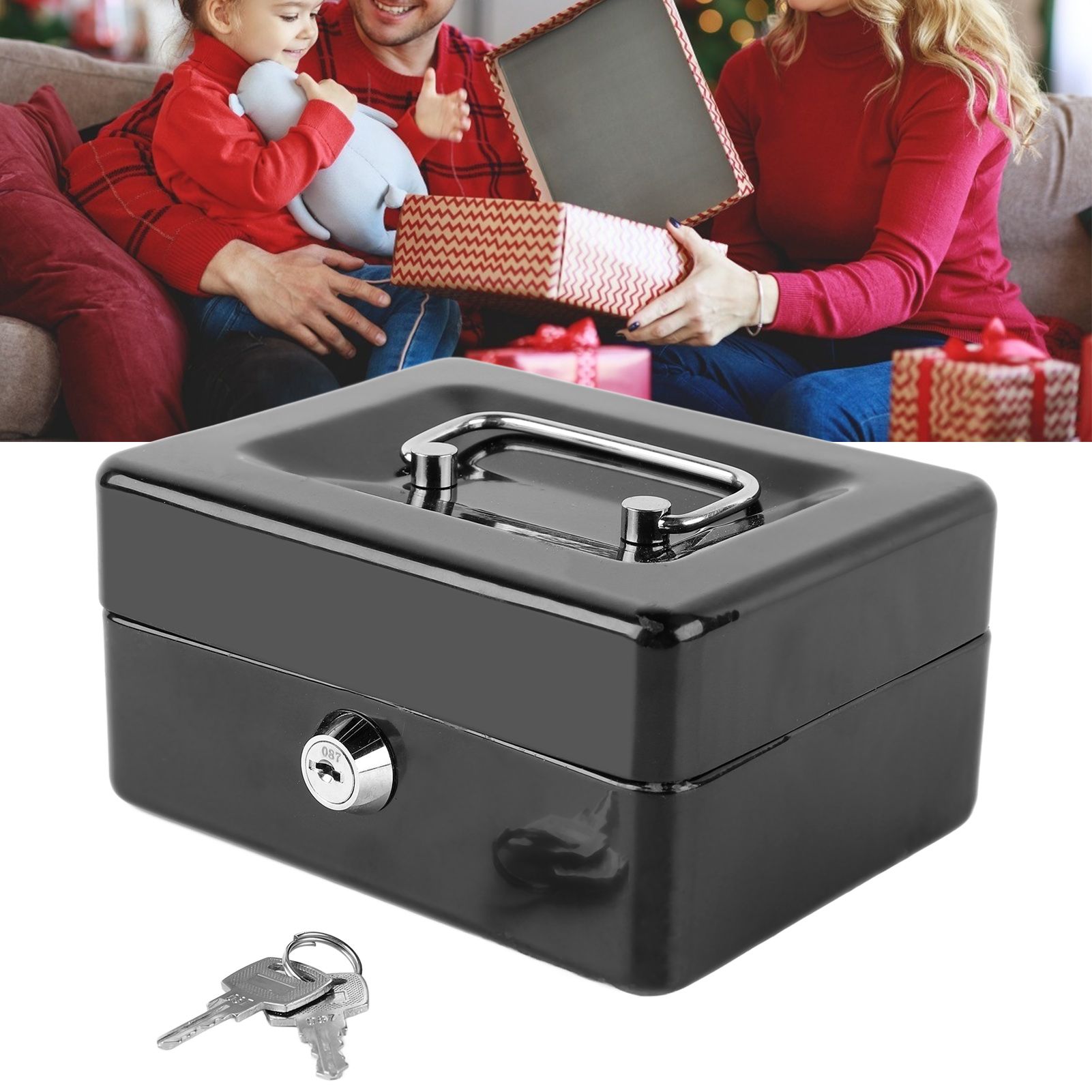 Metal Cash Box with Lock Safety Portable Small Metal Storage Box with 2 Keys view 12