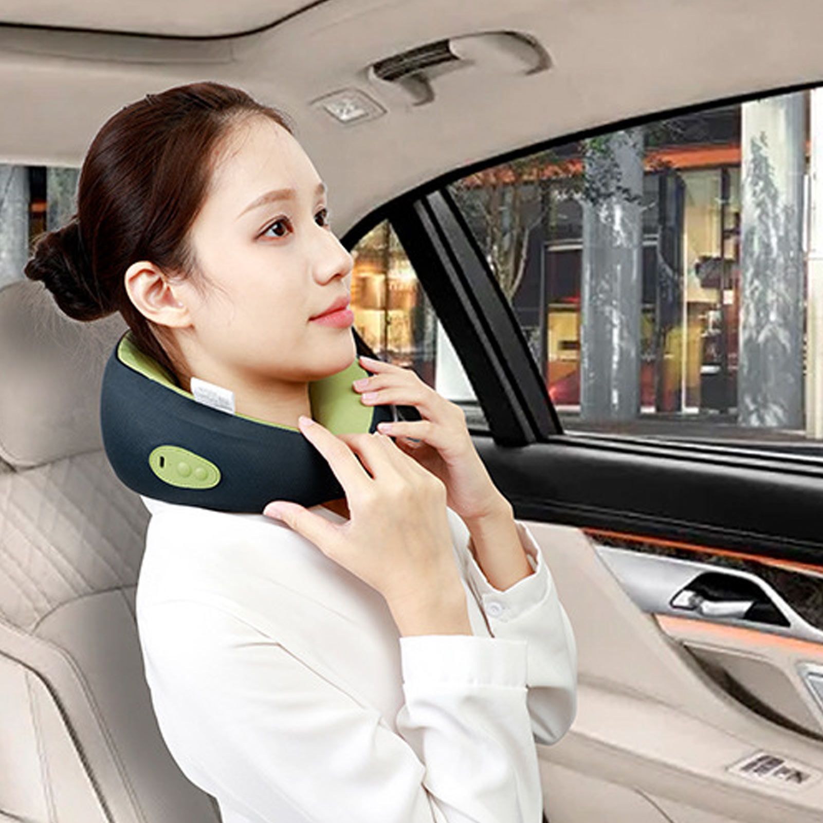 Back Neck Pillow Massager Hot Compress Cordless Massager Pillow Blue Green view 12