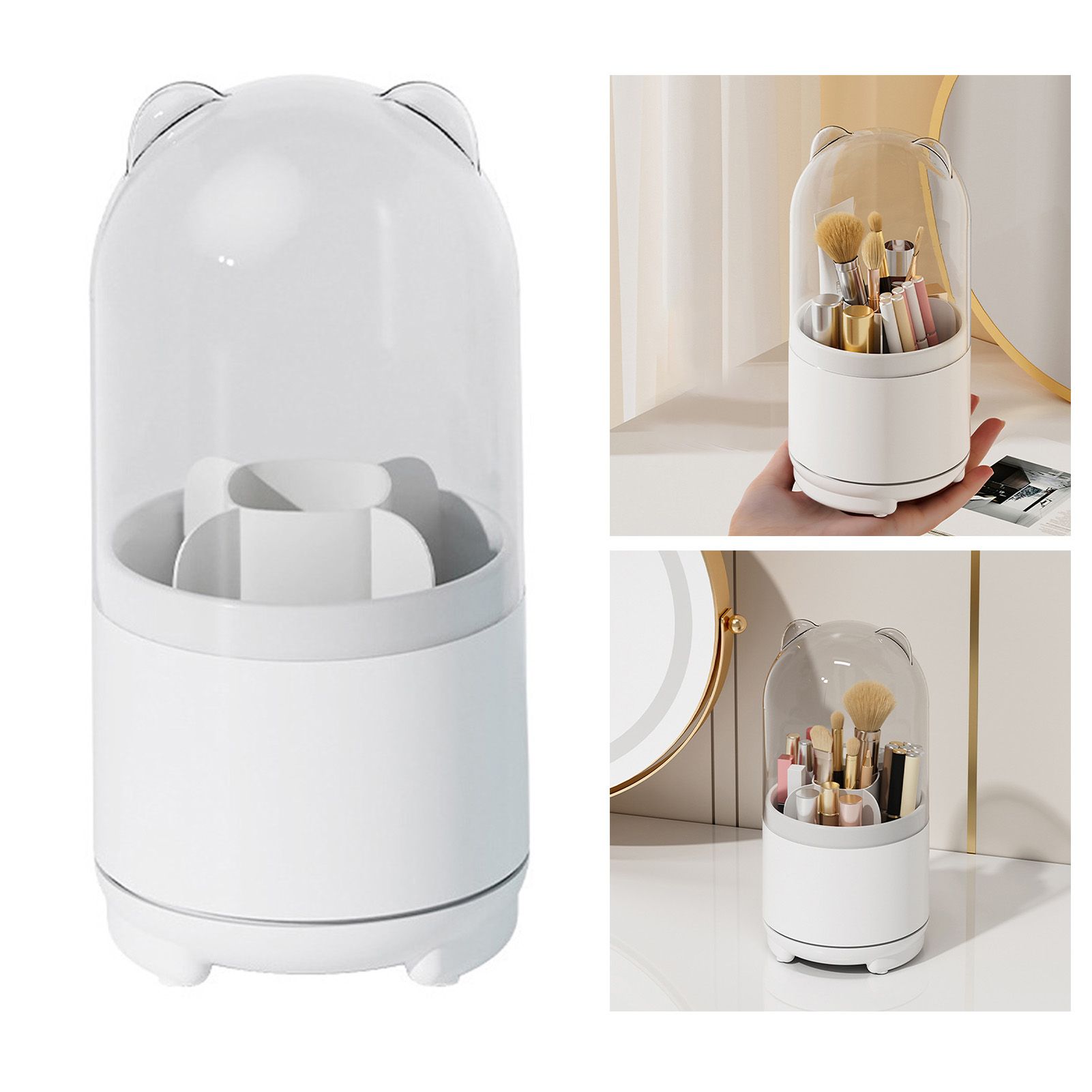 Makeup Brush Storage Container 360 Degree Rotating Dust Prevention Transparent view 2