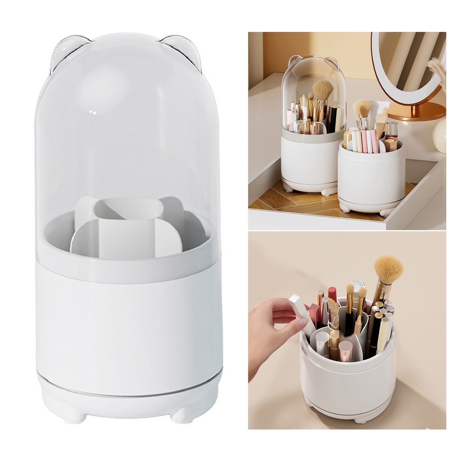 Makeup Brush Storage Container 360 Degree Rotating Dust Prevention Transparent view 3