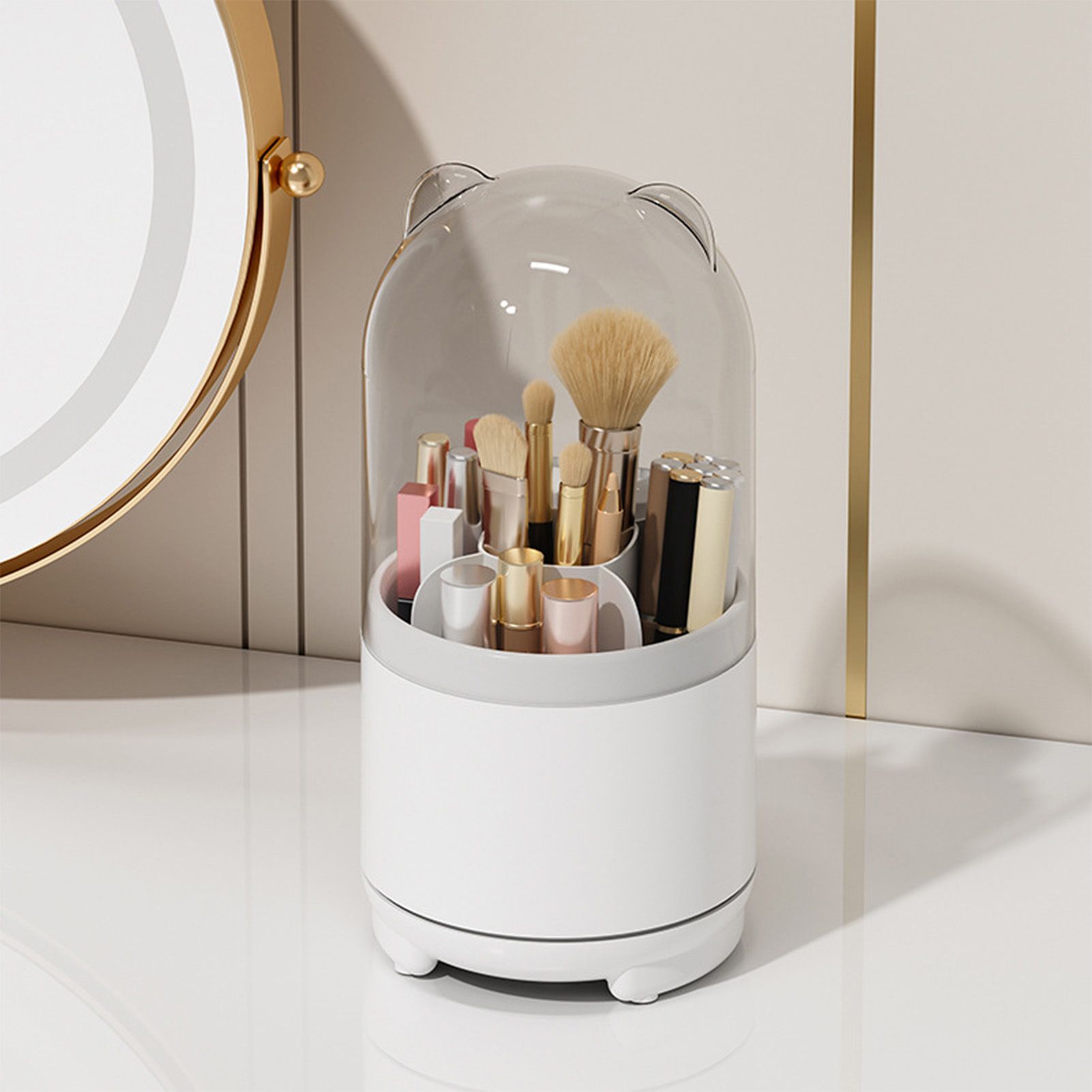 Makeup Brush Storage Container 360 Degree Rotating Dust Prevention Transparent view 5