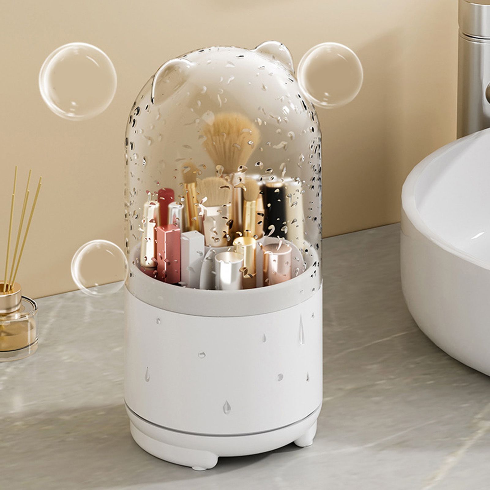Makeup Brush Storage Container 360 Degree Rotating Dust Prevention Transparent view 6