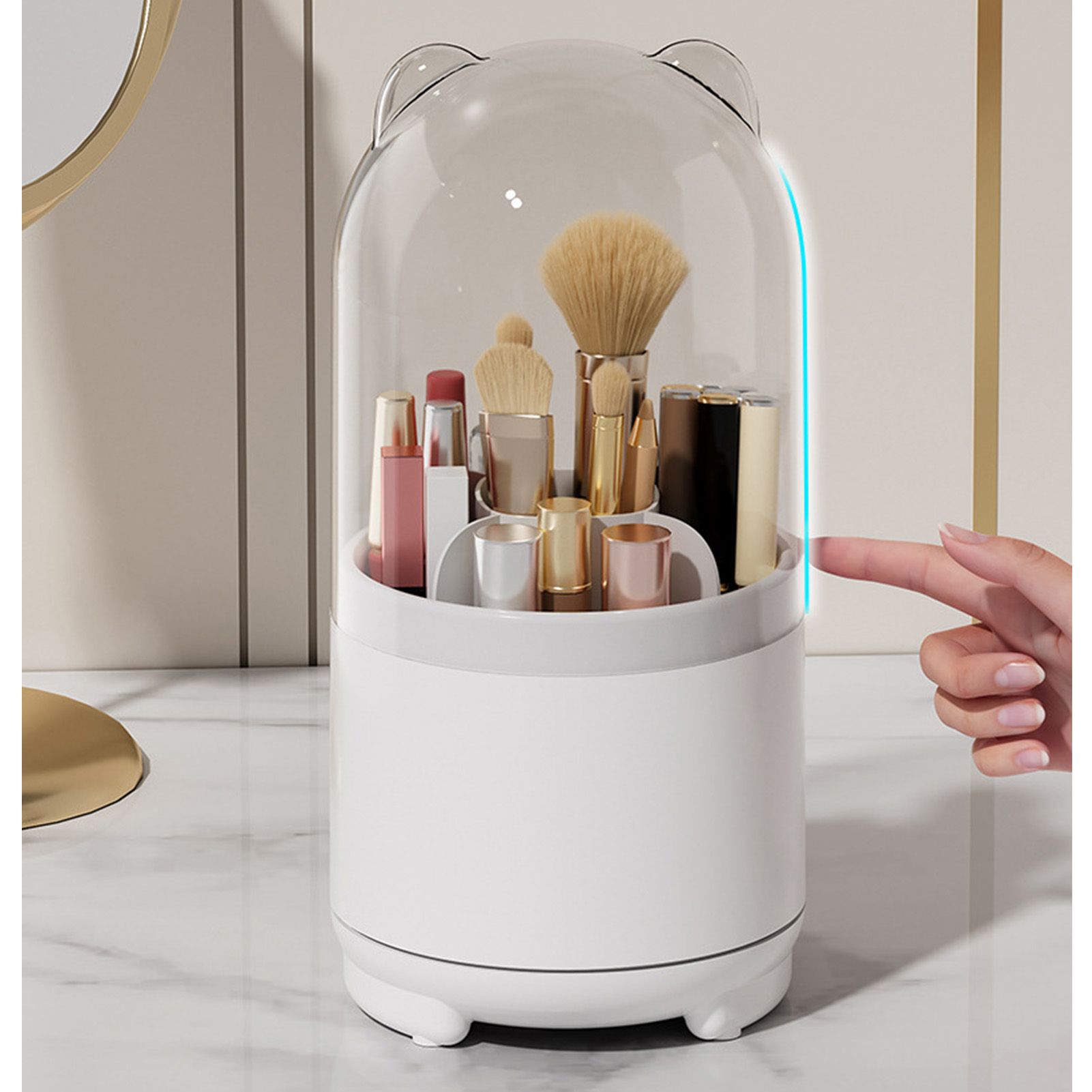 Makeup Brush Storage Container 360 Degree Rotating Dust Prevention Transparent view 12