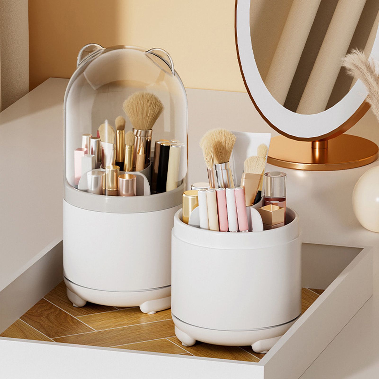 Makeup Brush Storage Container 360 Degree Rotating Dust Prevention Transparent view 13