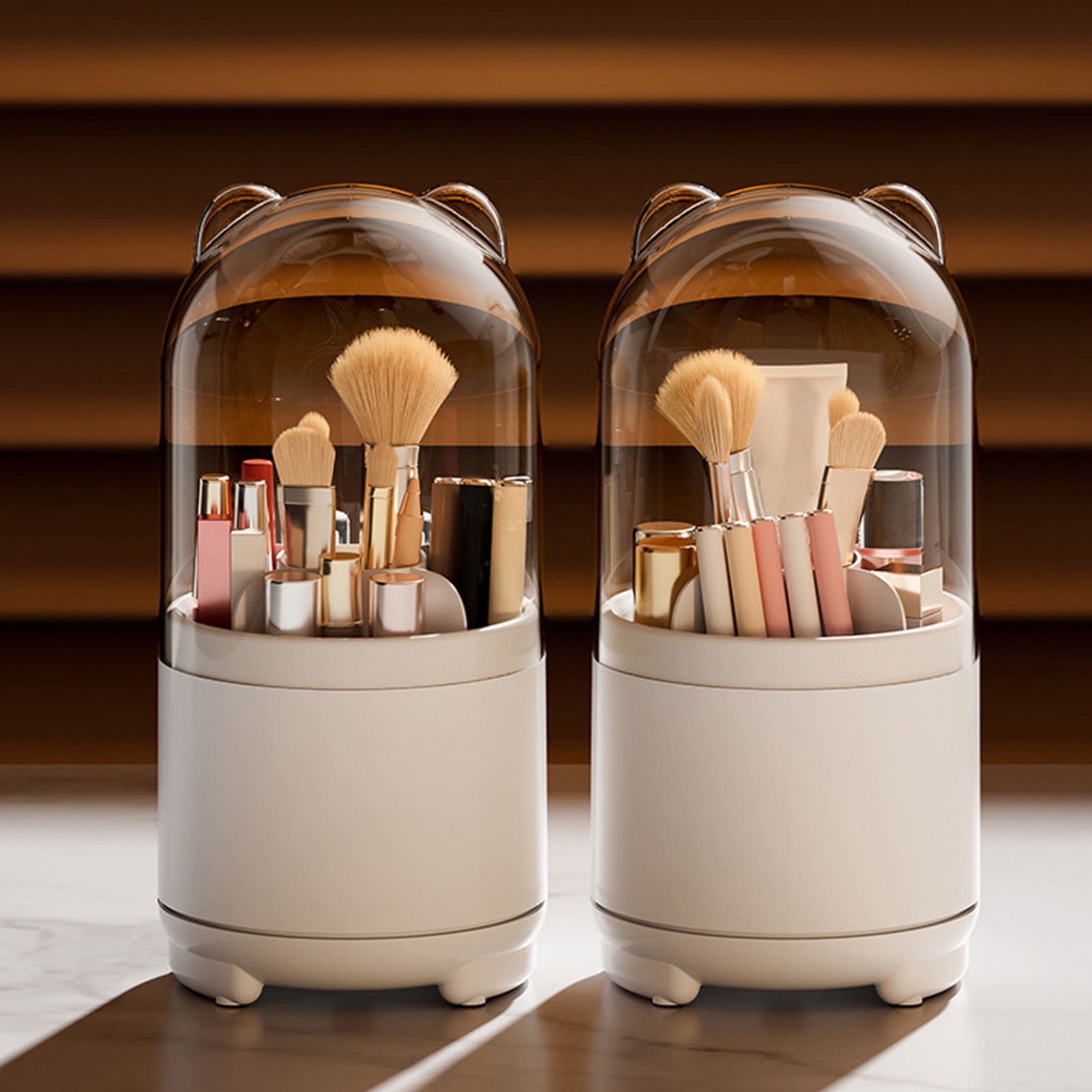 Makeup Brush Storage Container 360 Degree Rotating Dust Prevention Transparent view 14