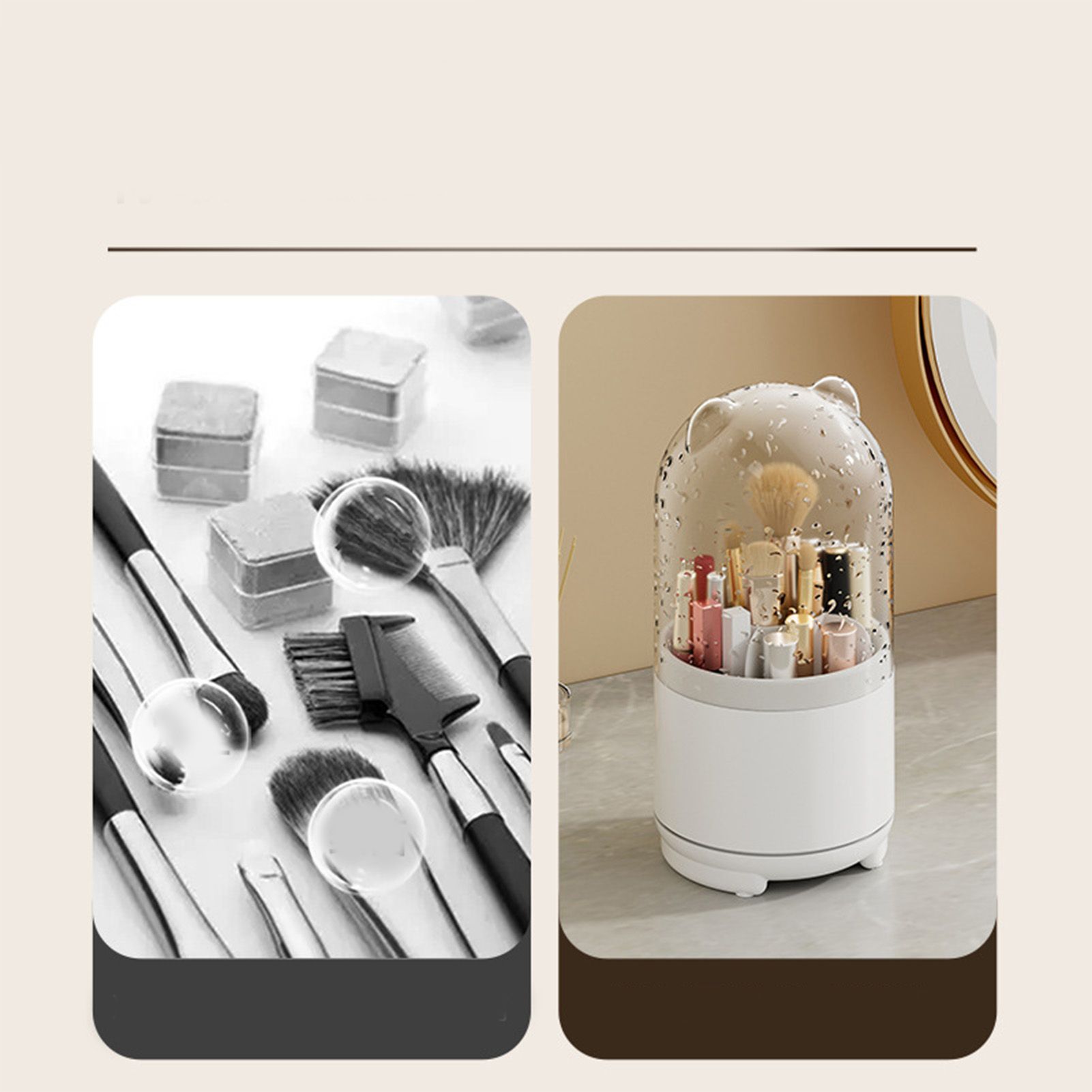 Makeup Brush Storage Container 360 Degree Rotating Dust Prevention Transparent view 15