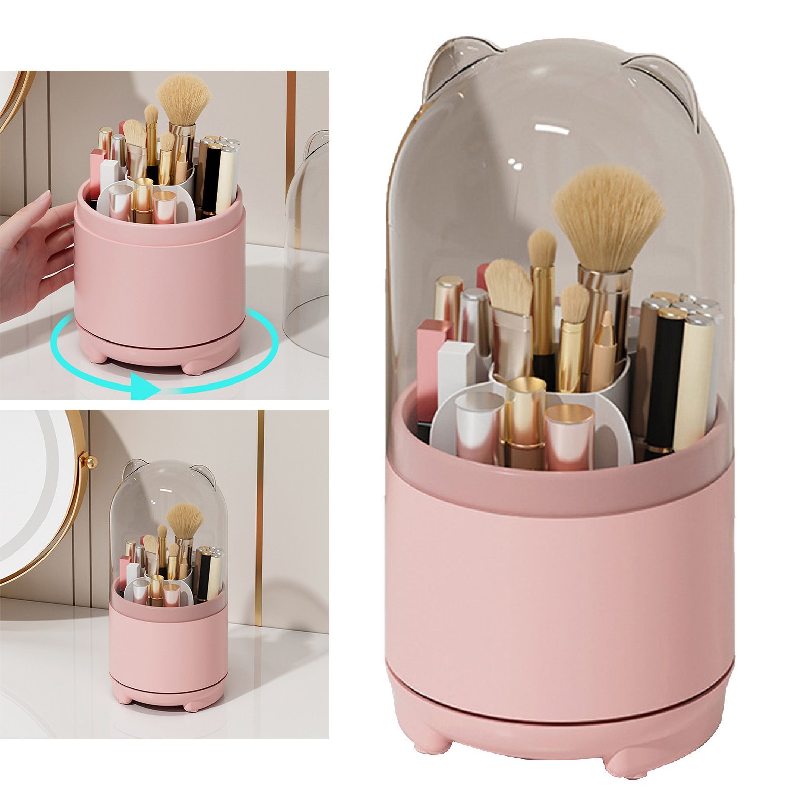 Makeup Brush Storage Container 360 Degree Rotating Dust Prevention Transparent view 3